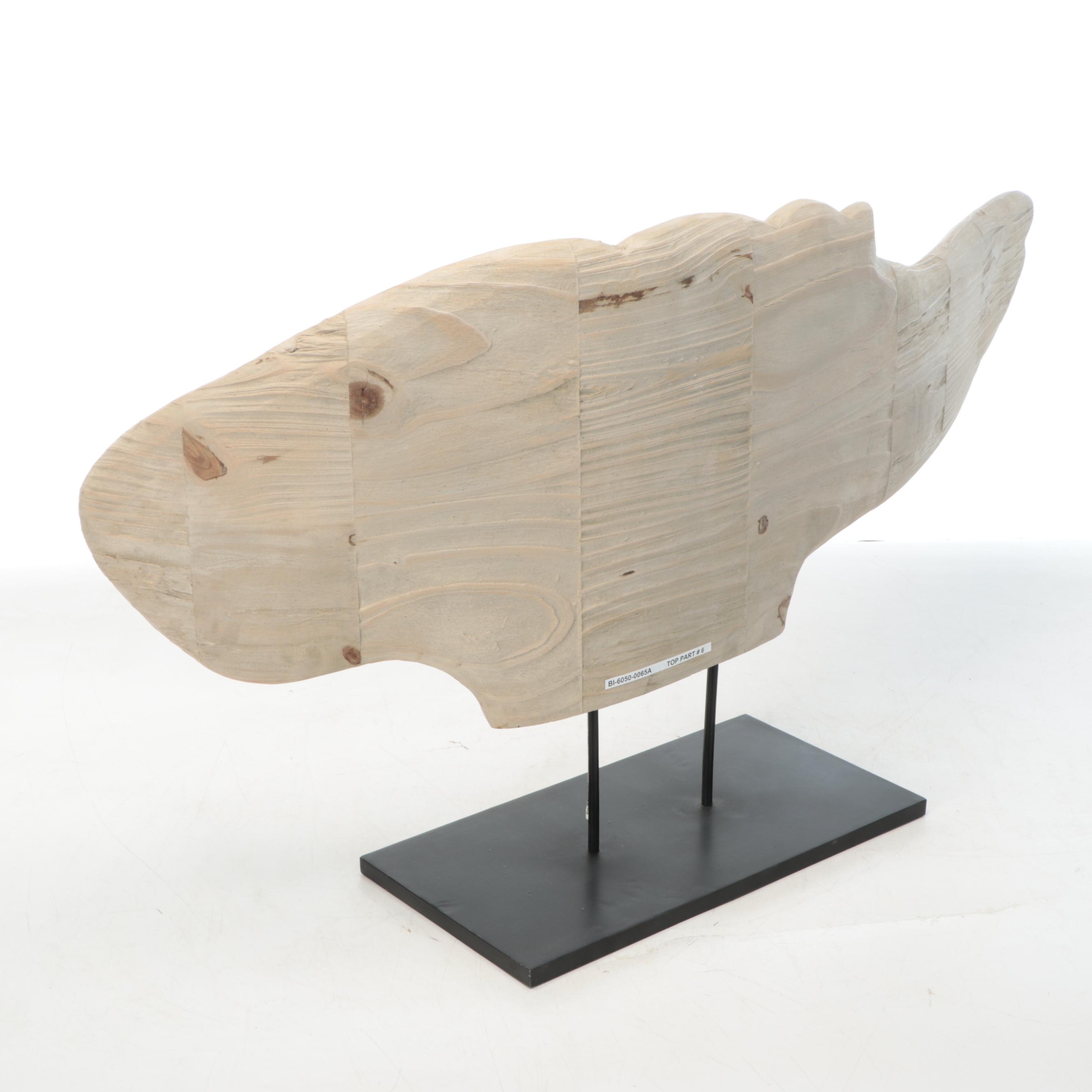 Rustic Style Carved Wood Angel Wing on Metal Base