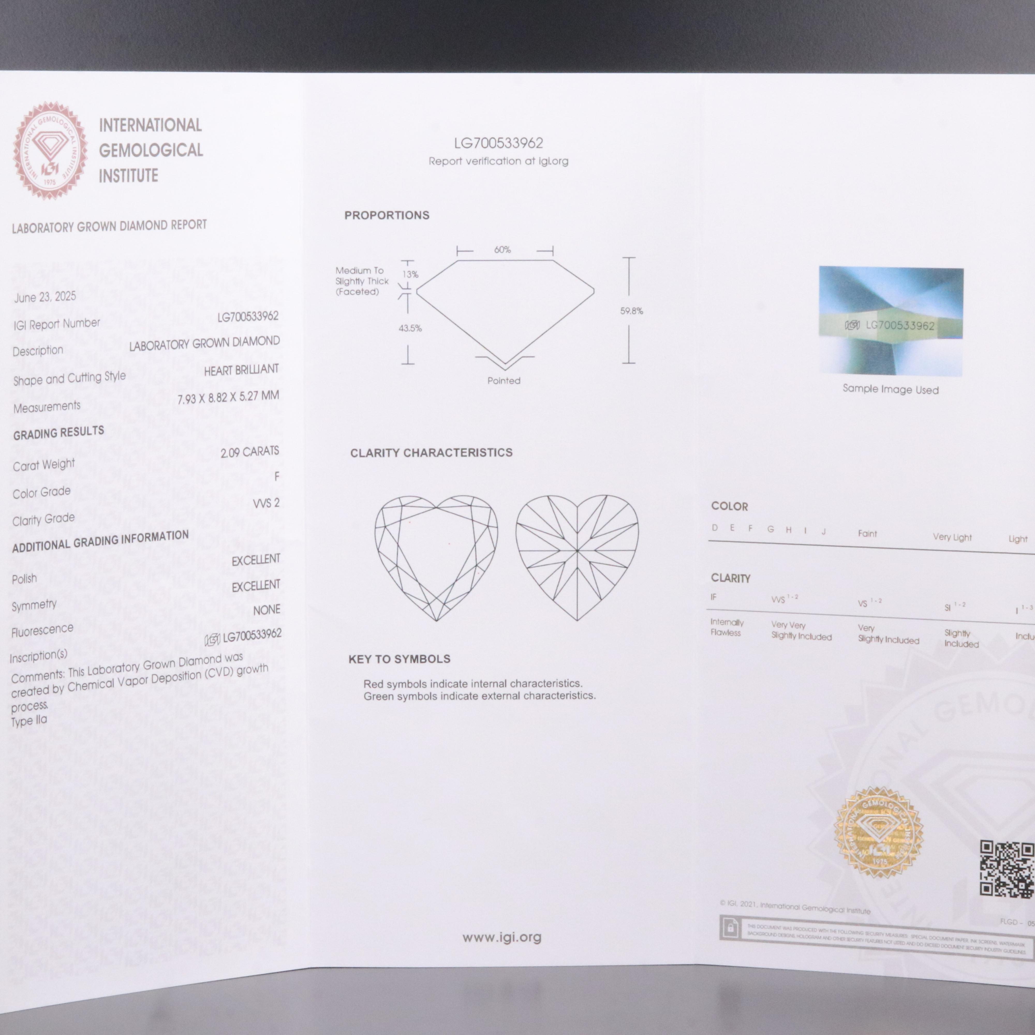 14K 2.09 CT Lab Grown Diamond Solitaire Ring with IGI Report