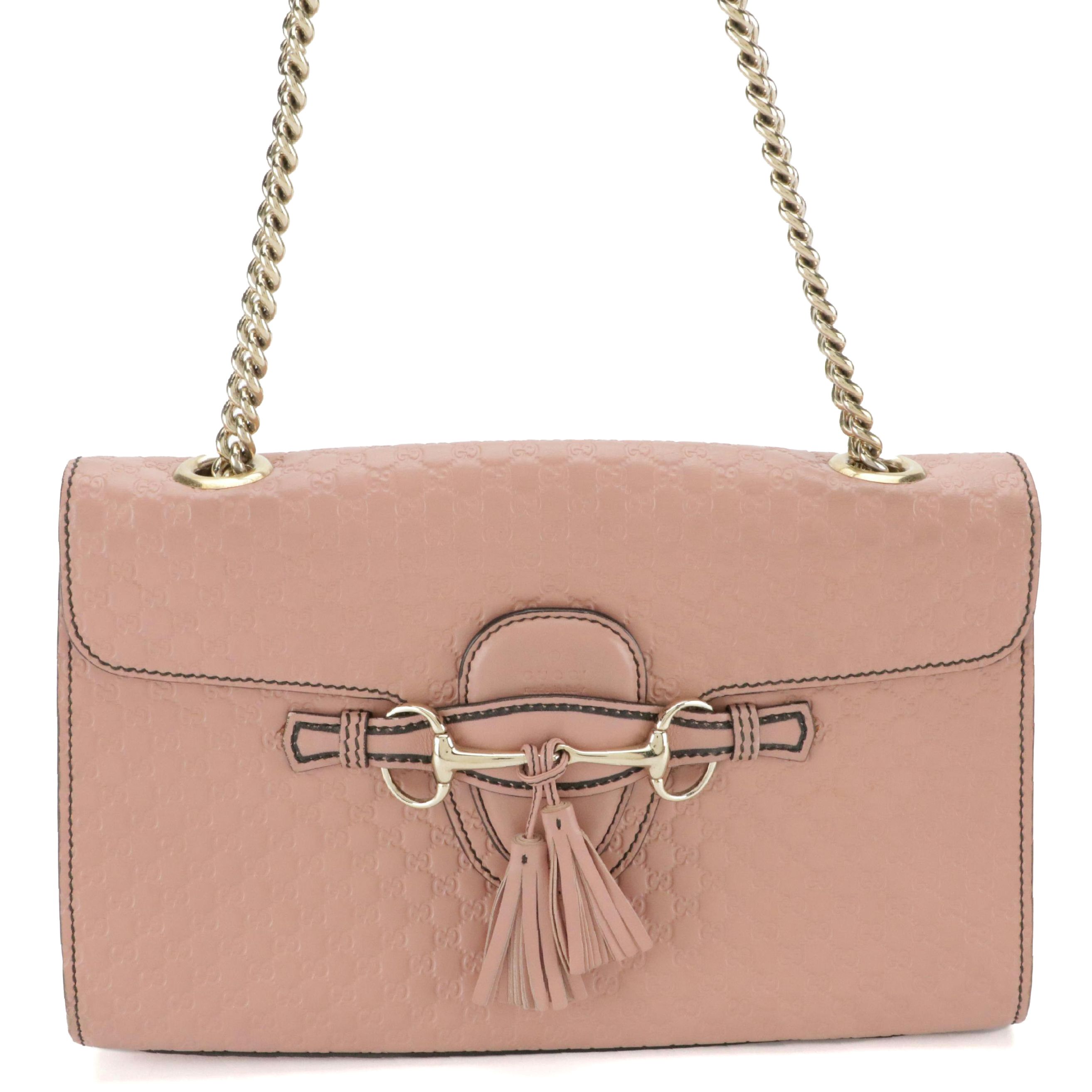 Gucci Medium Emily Chain Shoulder Bag in Pink Microguccissima Leather