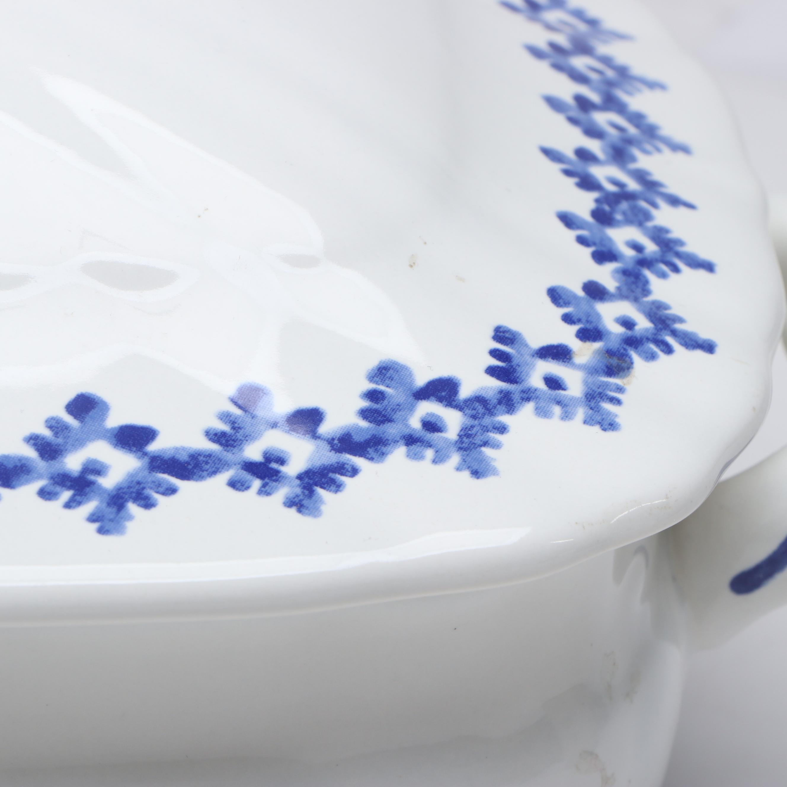 Ralph Lauren "Flynn" Blue and White Ceramic Covered Casserole and Butter Dish