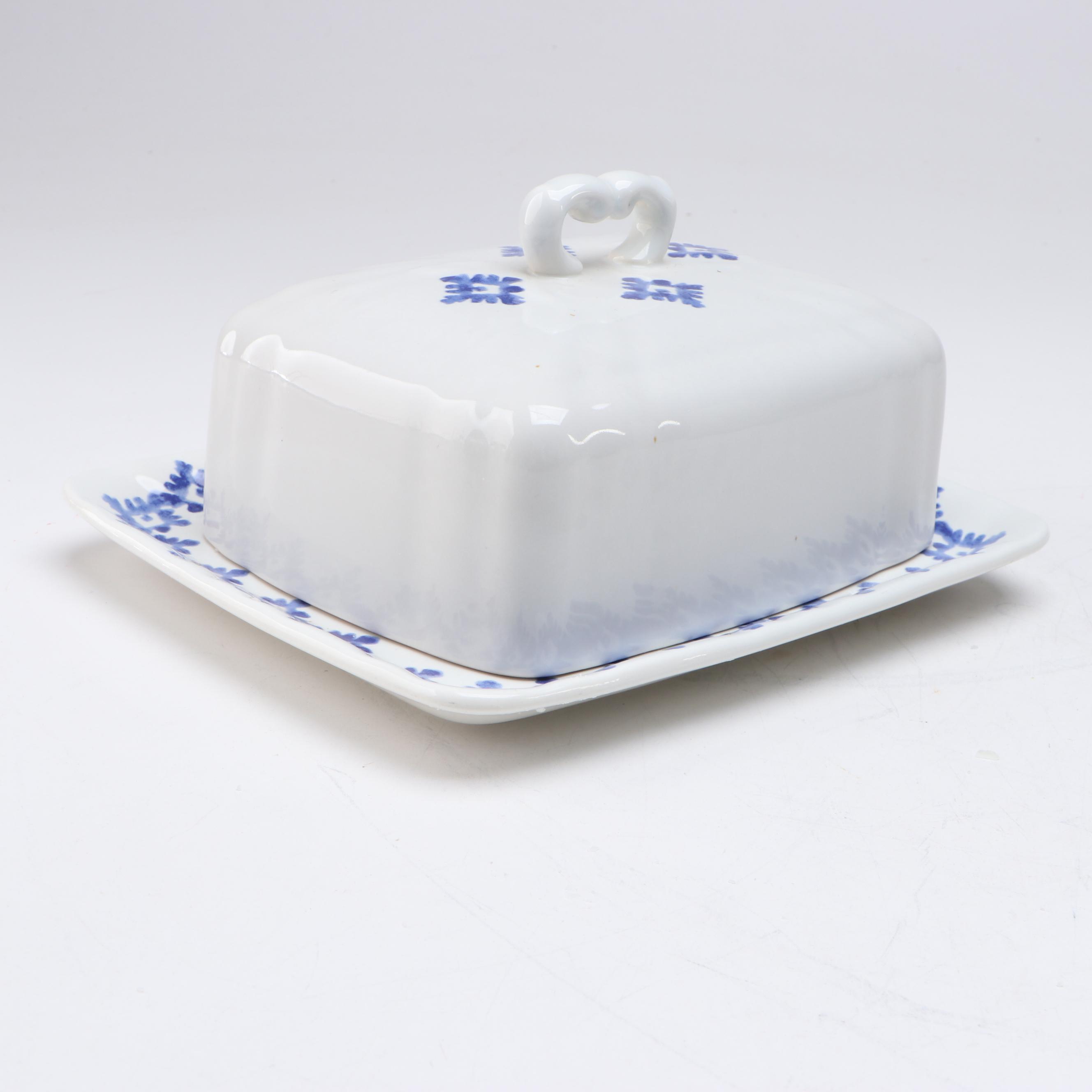 Ralph Lauren "Flynn" Blue and White Ceramic Covered Casserole and Butter Dish