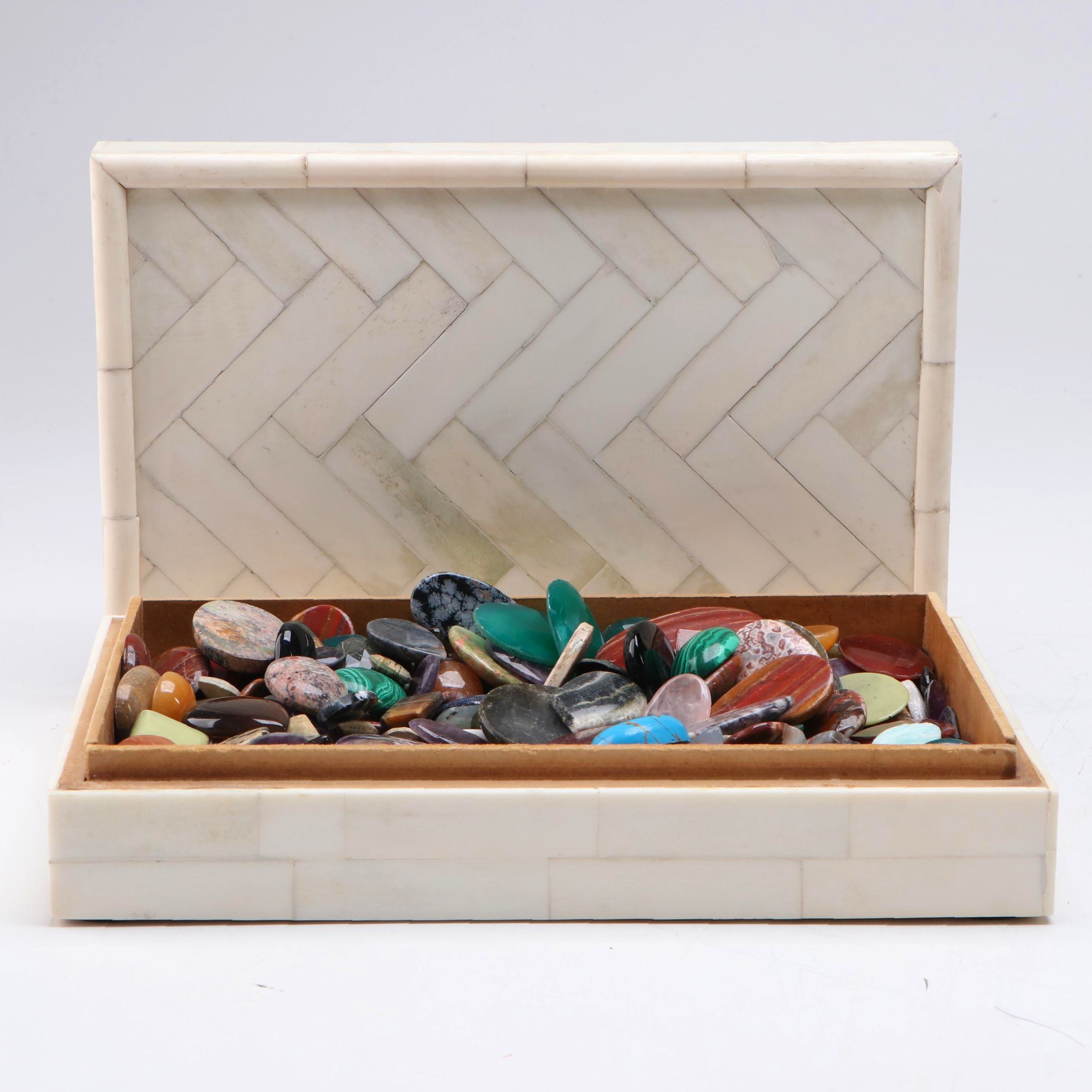 Asili Chevron Tessellated Box with Polished Gemstones