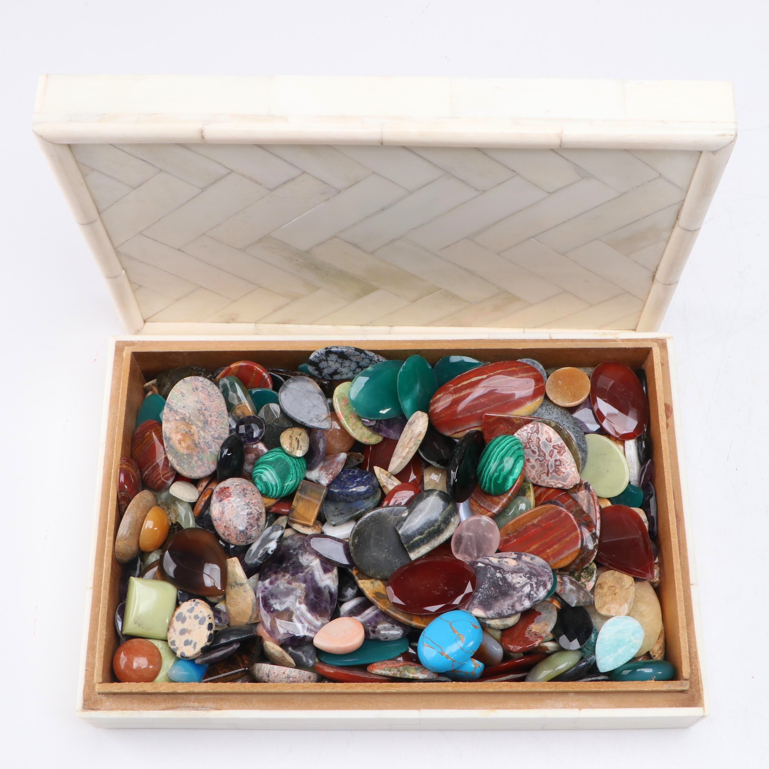 Asili Chevron Tessellated Box with Polished Gemstones