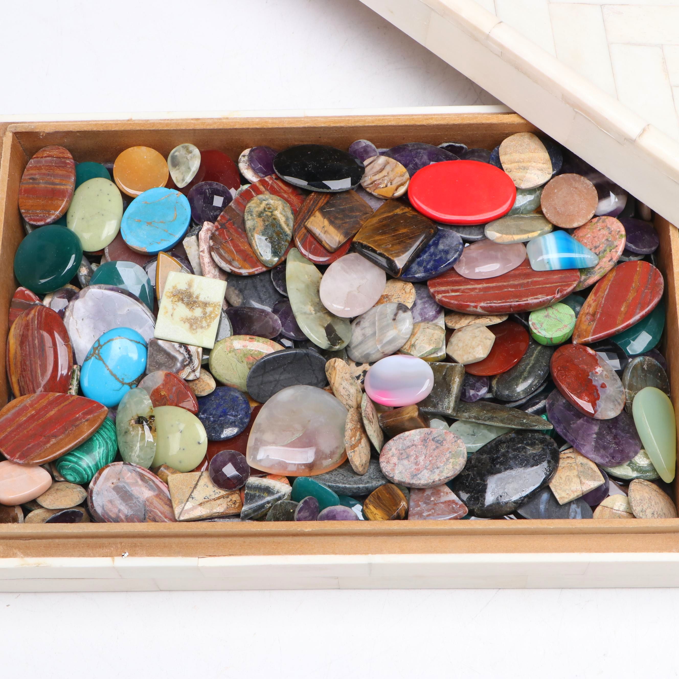 Asili Chevron Tessellated Box with Polished Gemstones