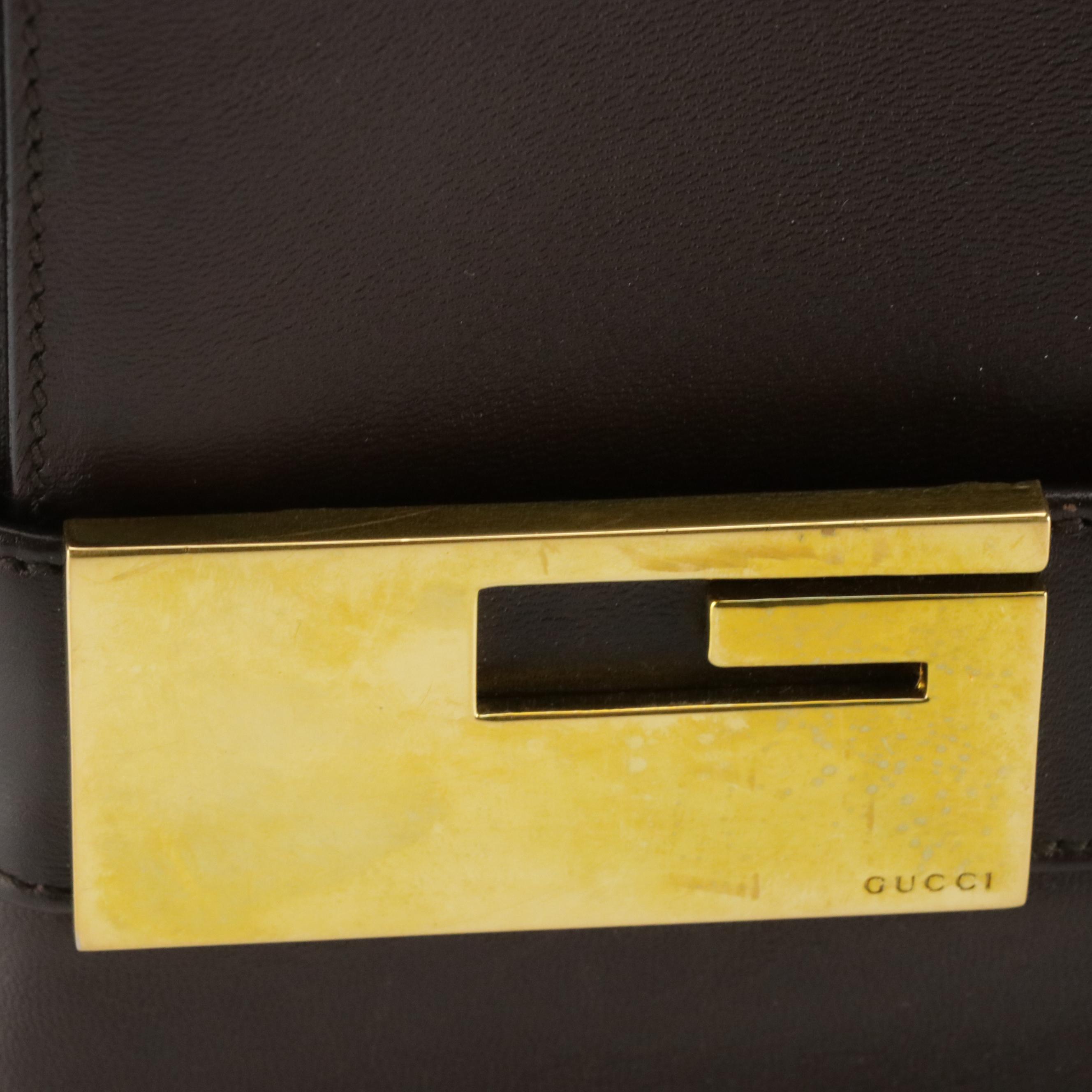 Gucci Single G Tuck Flap Shoulder Bag in Dark Brown Calfskin Leather