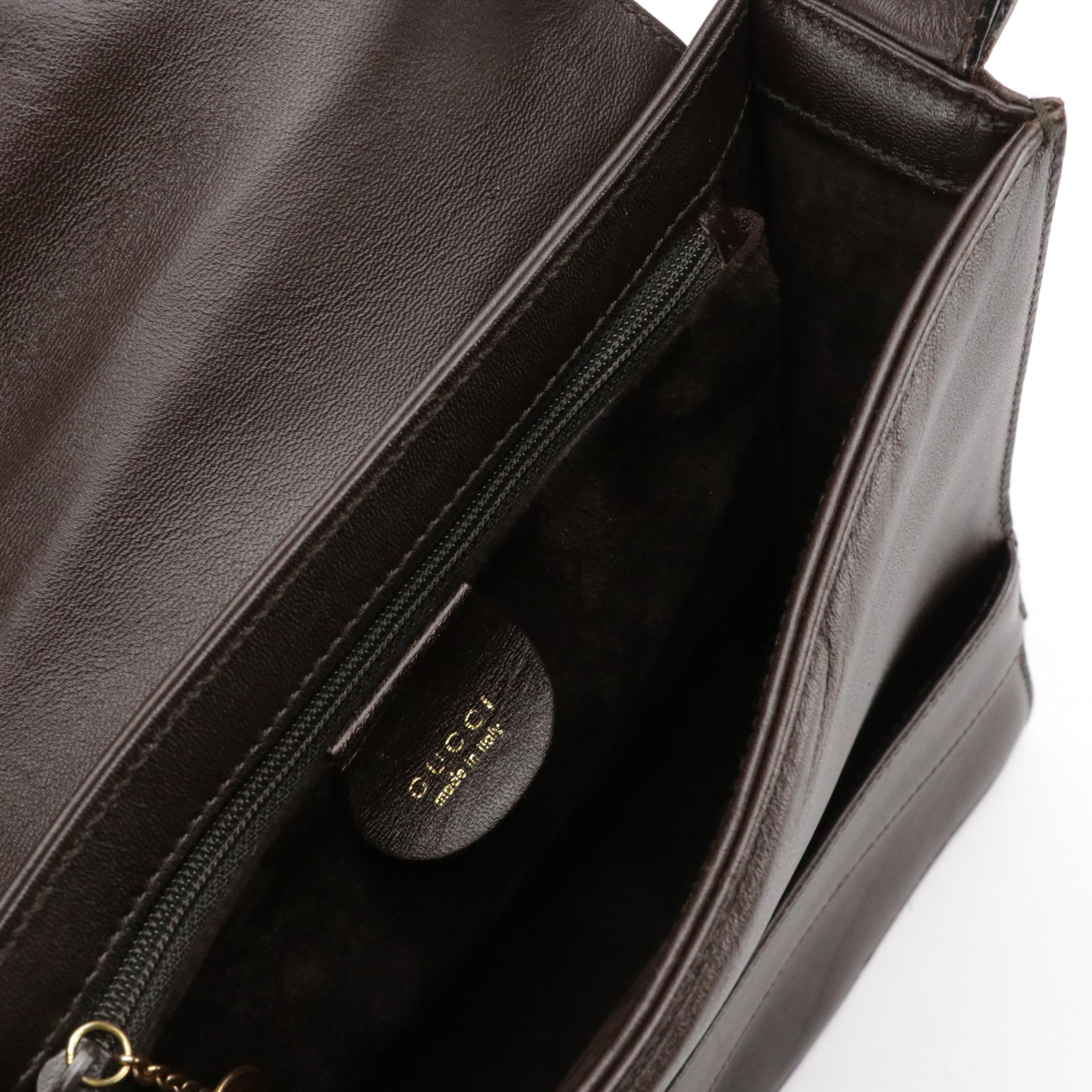 Gucci Single G Tuck Flap Shoulder Bag in Dark Brown Calfskin Leather