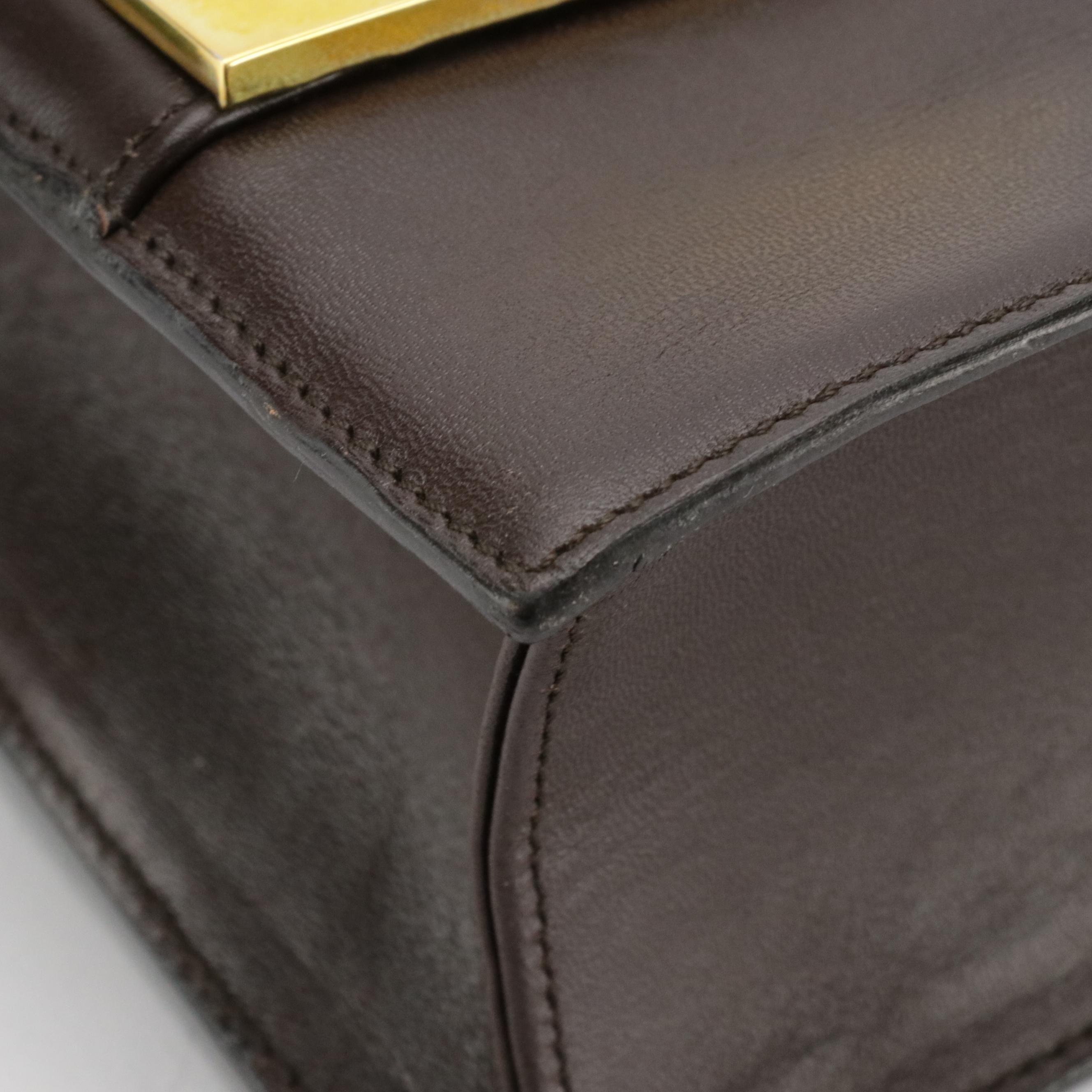 Gucci Single G Tuck Flap Shoulder Bag in Dark Brown Calfskin Leather