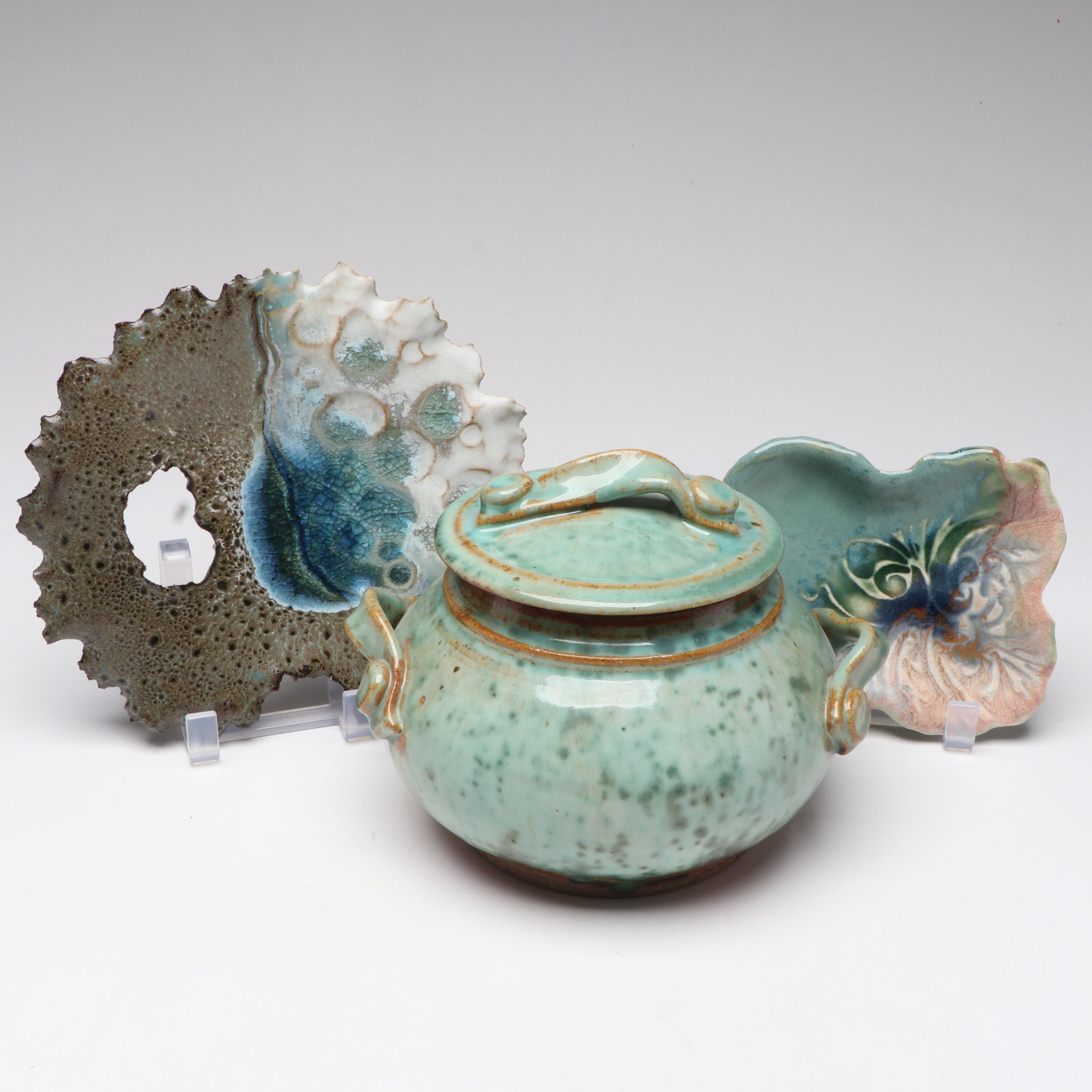 Signed Studio Art Pottery and Other Free Form Ceramic Wall Hanging