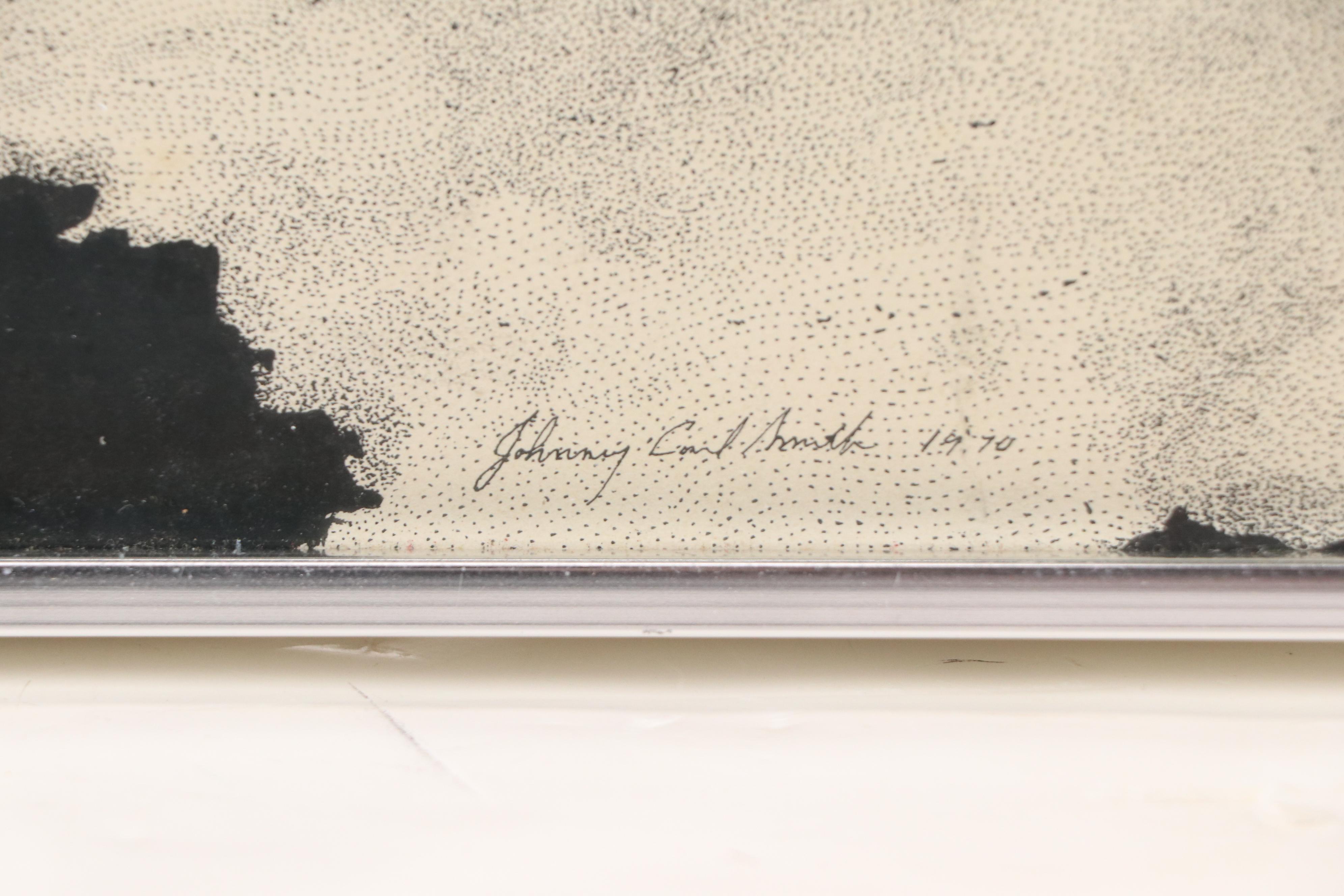 Johnny Carl Smith Stippled Ink Portrait of Man without Eyes, 1970