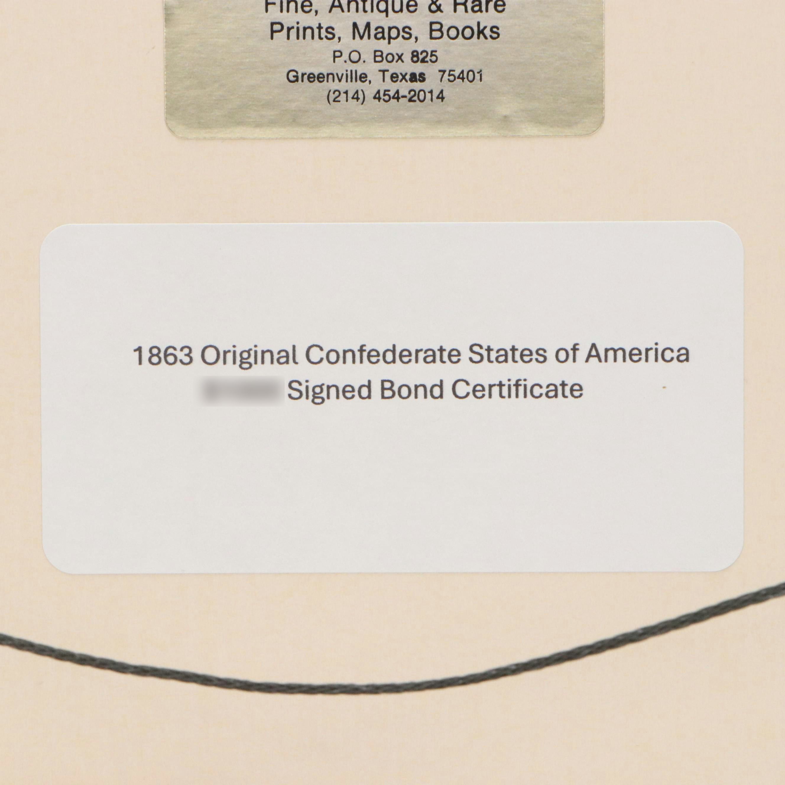 1868 Confederate States of America $1,000 Bond Certificate With Coupons