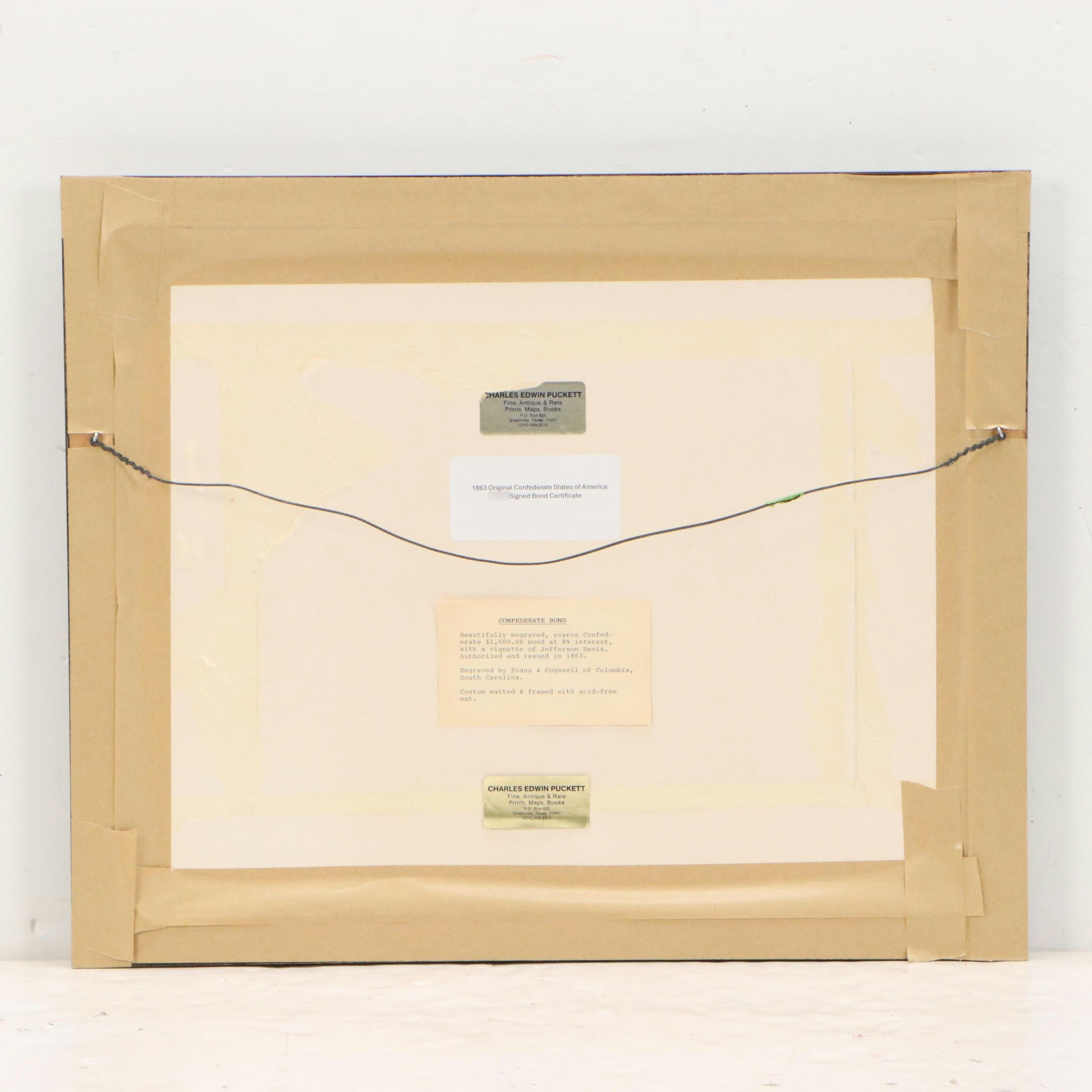 1868 Confederate States of America $1,000 Bond Certificate With Coupons