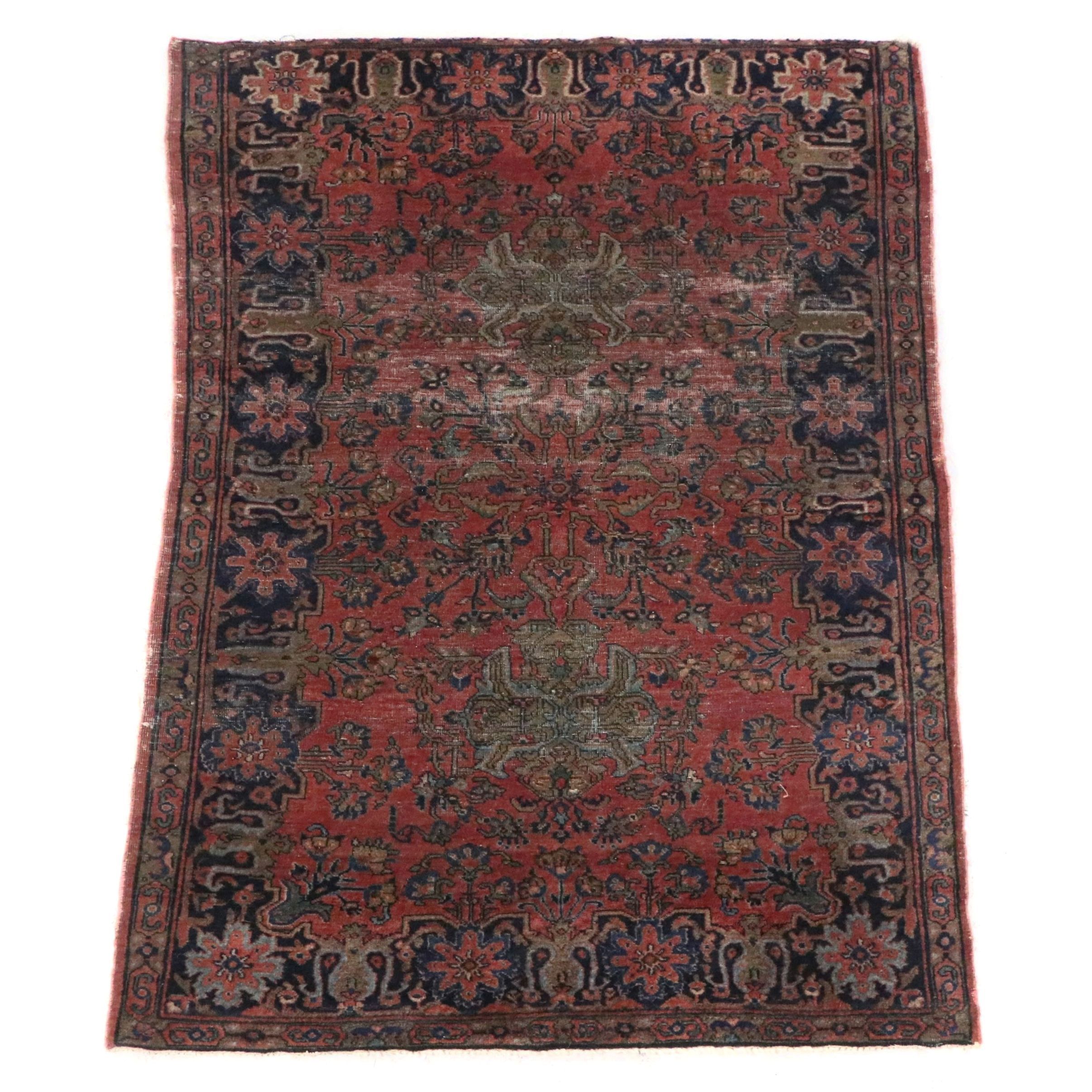 4'2 x 6'7 Hand-Knotted Persian Sarouk Area Rug