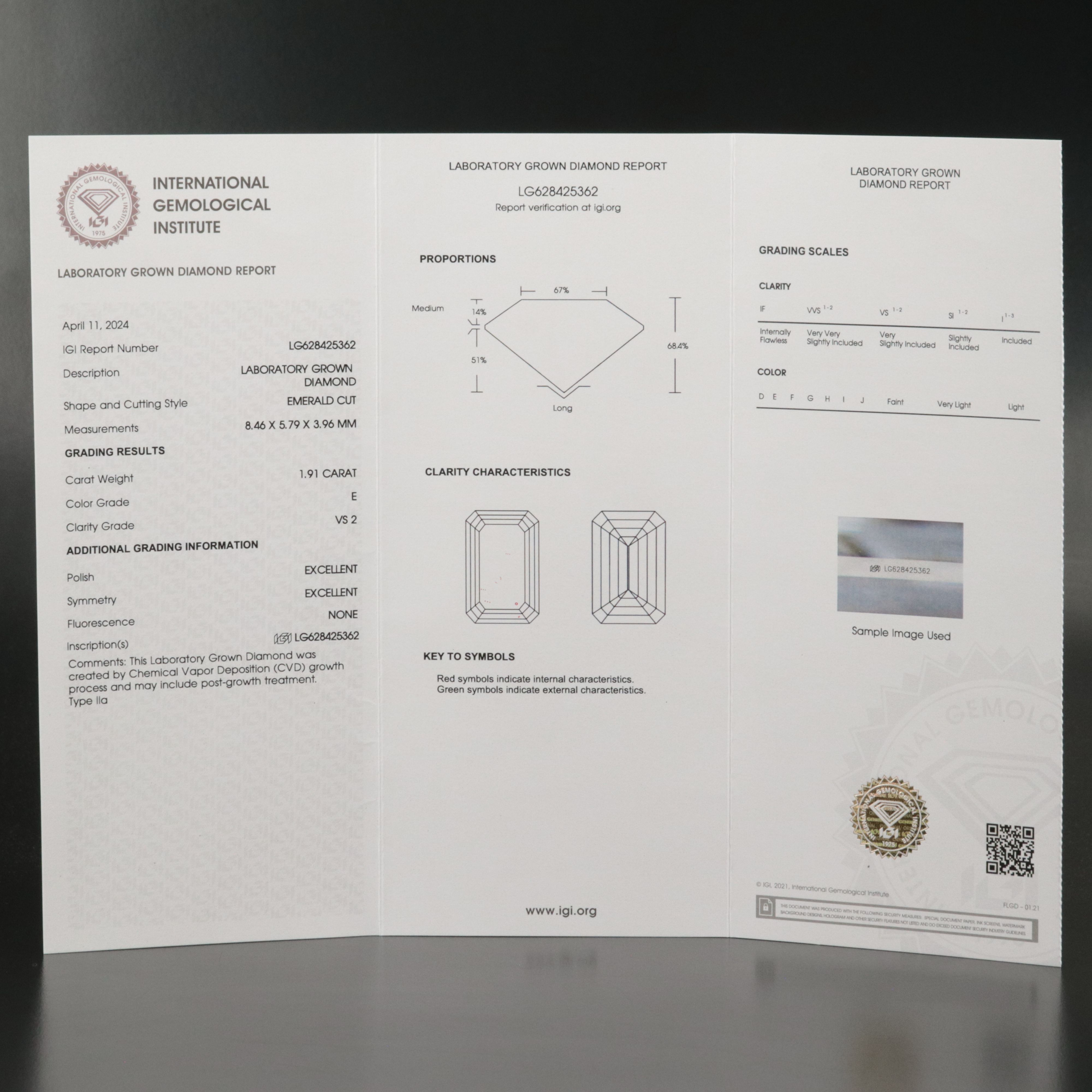 Loose 1.91 CT Lab Grown Diamond with IGI Report