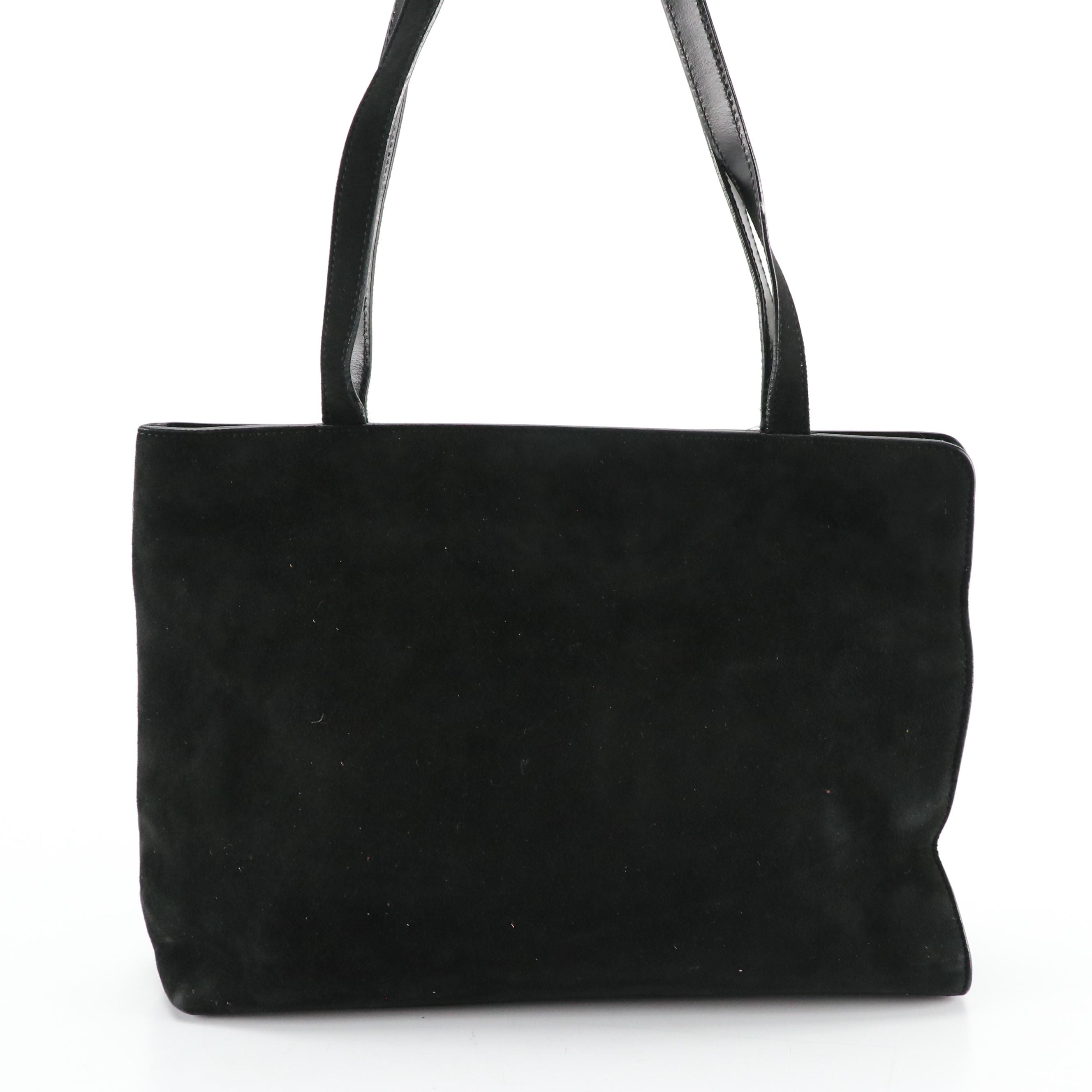 Gucci Single G Shoulder Bag in Black Suede with Leather Trim