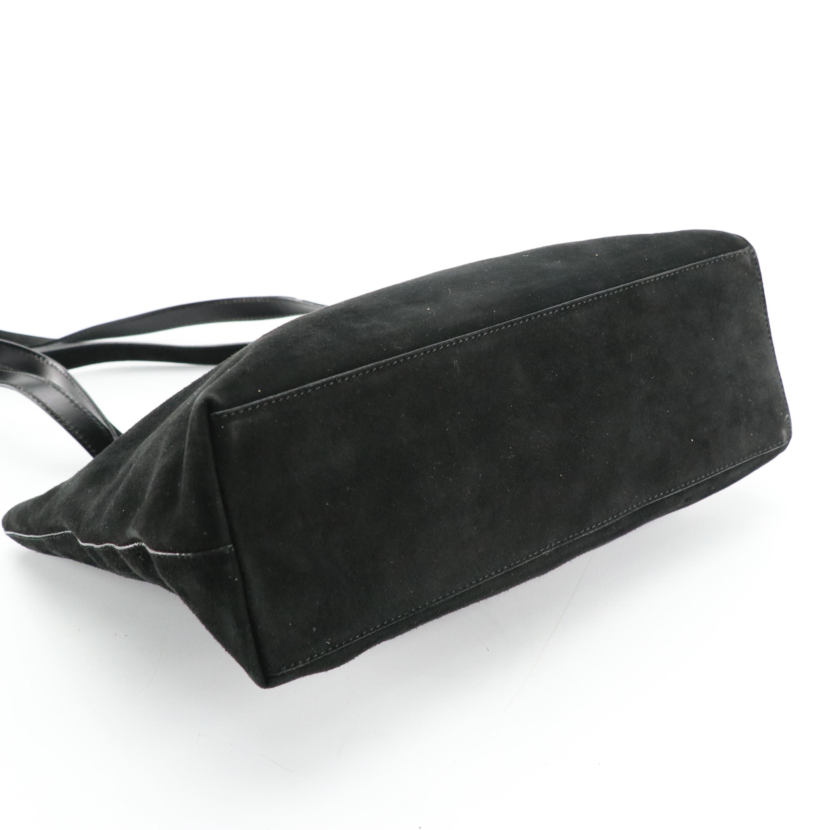 Gucci Single G Shoulder Bag in Black Suede with Leather Trim