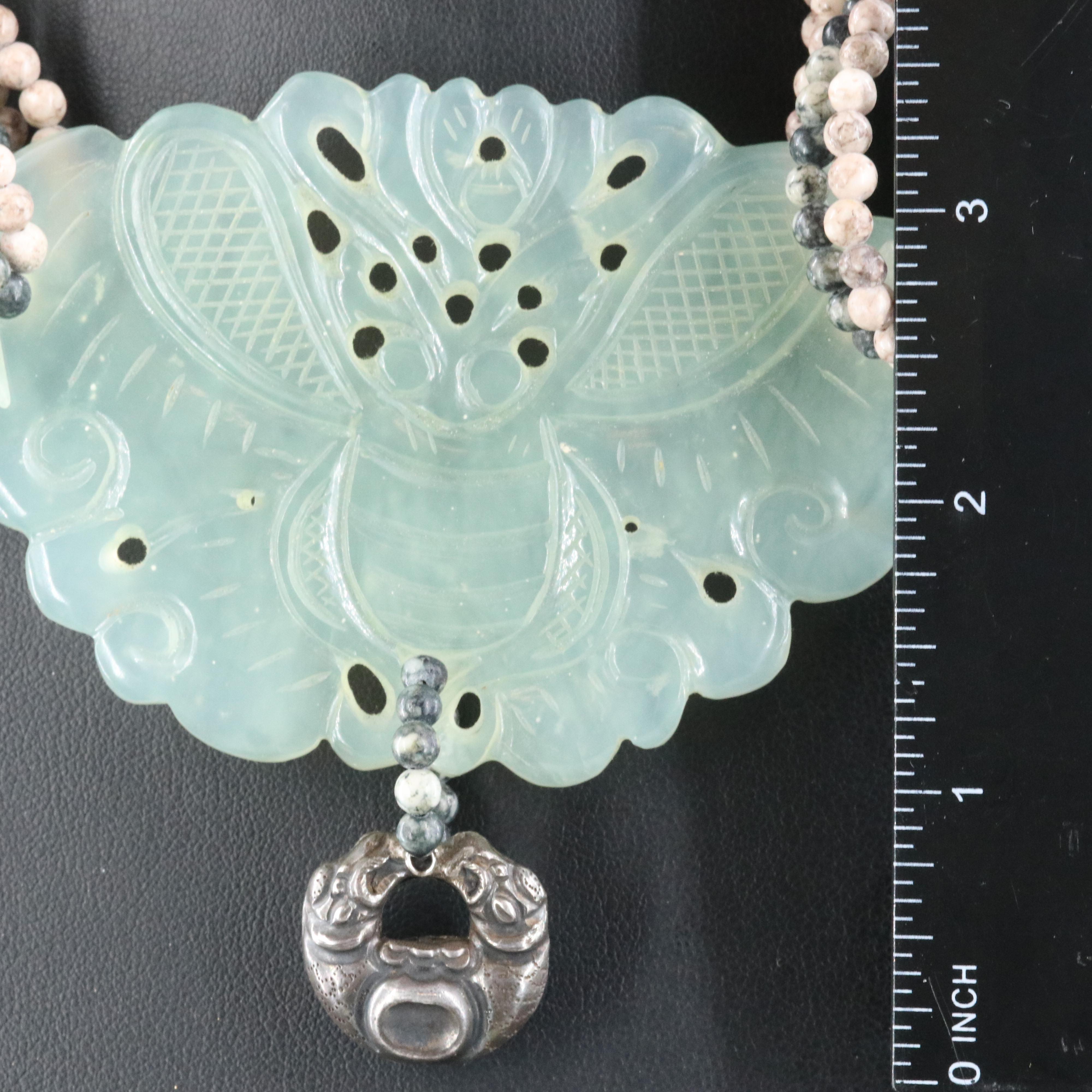 Serpentine, Jasper and Quartz Necklace with Sterling Charm