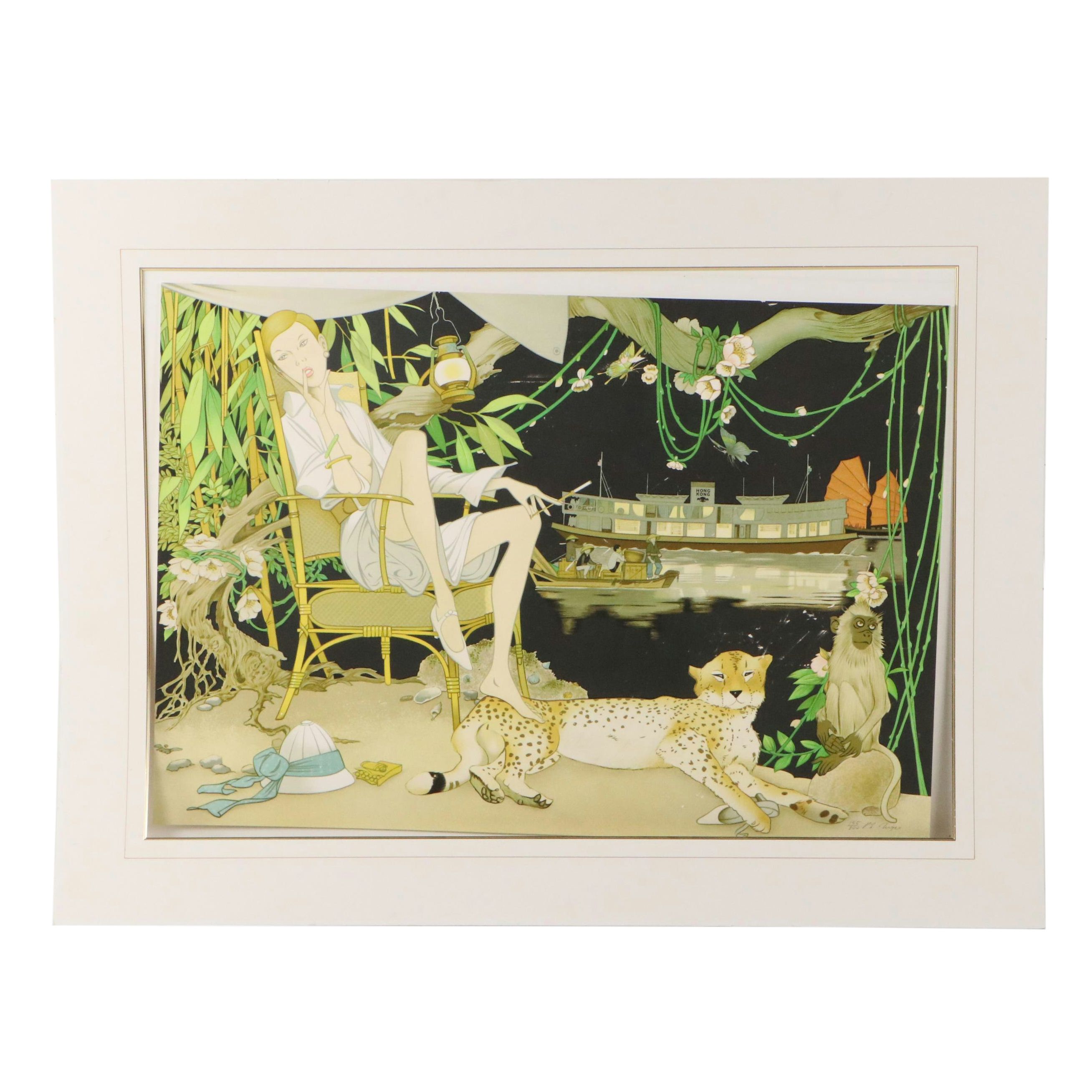 Philippe Noyer Color Lithograph "The Lady from Hong Kong," Late 20th Century