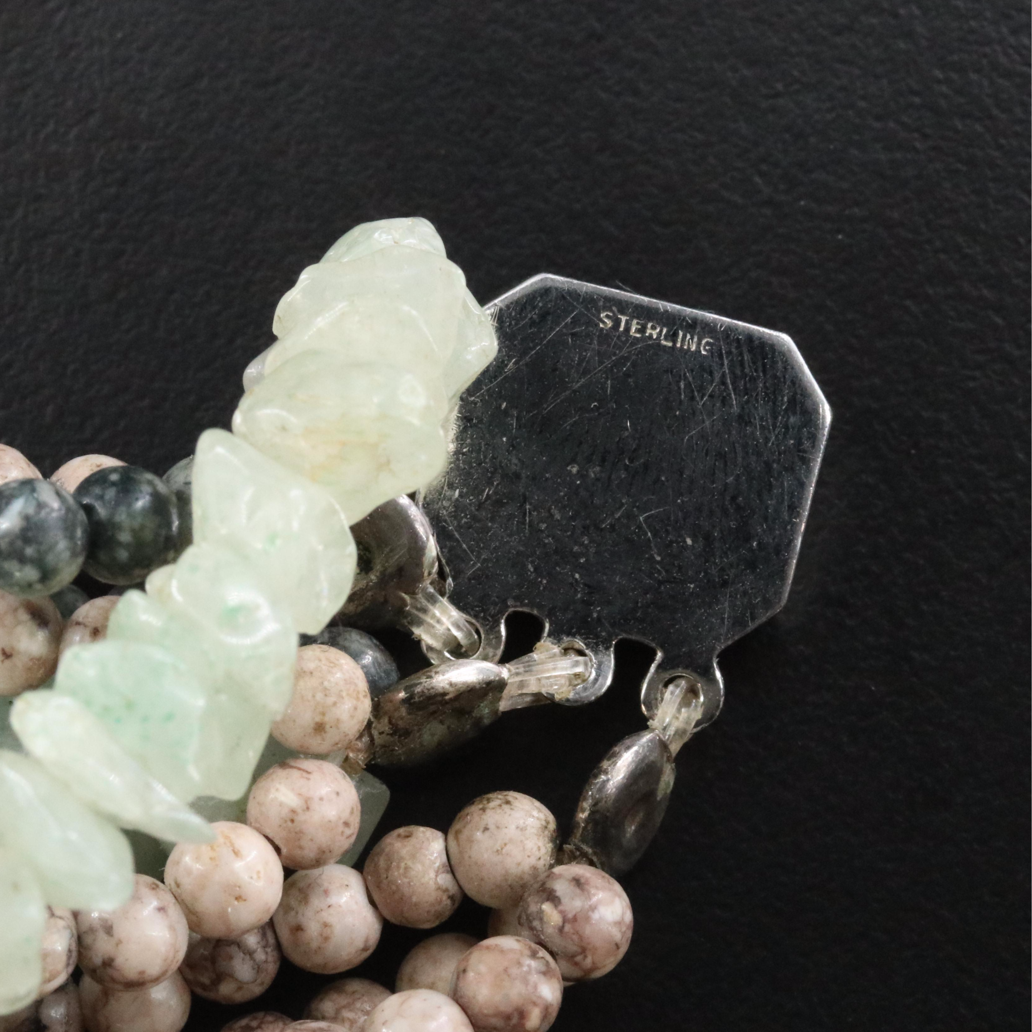Serpentine, Jasper and Quartz Necklace with Sterling Charm