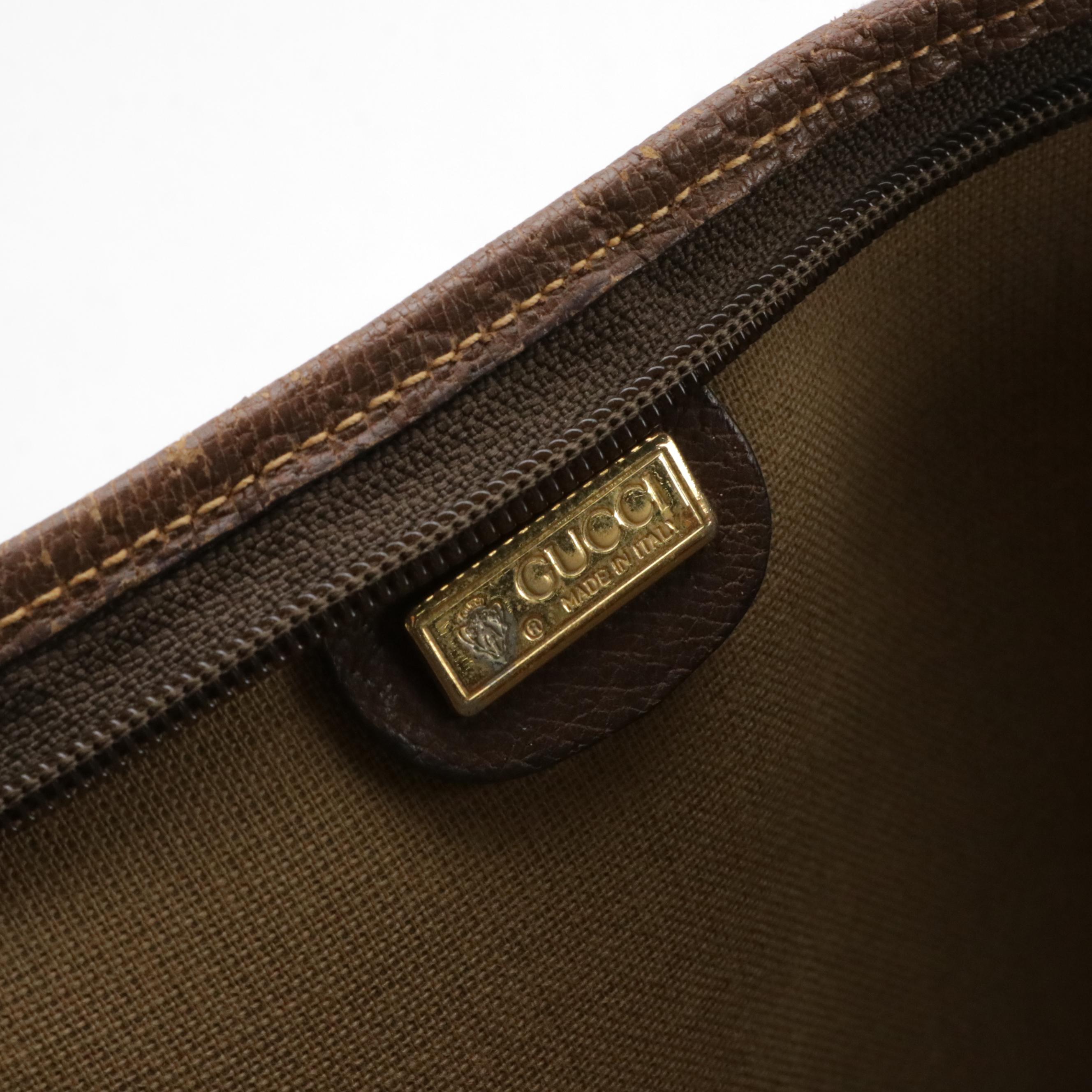 Gucci Large Zip Tote in GG Supreme Canvas, Brown Leather and Web Straps