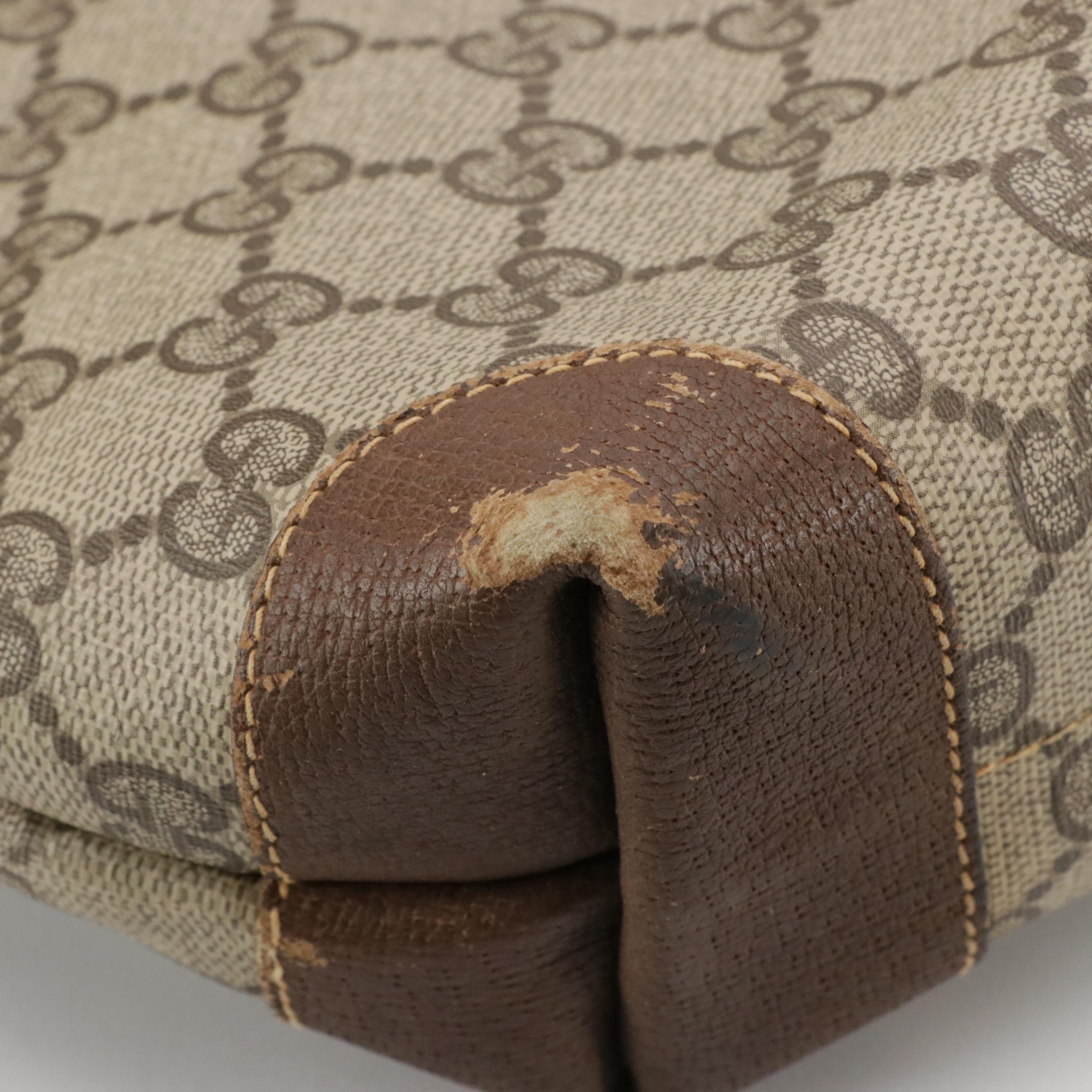 Gucci Large Zip Tote in GG Supreme Canvas, Brown Leather and Web Straps