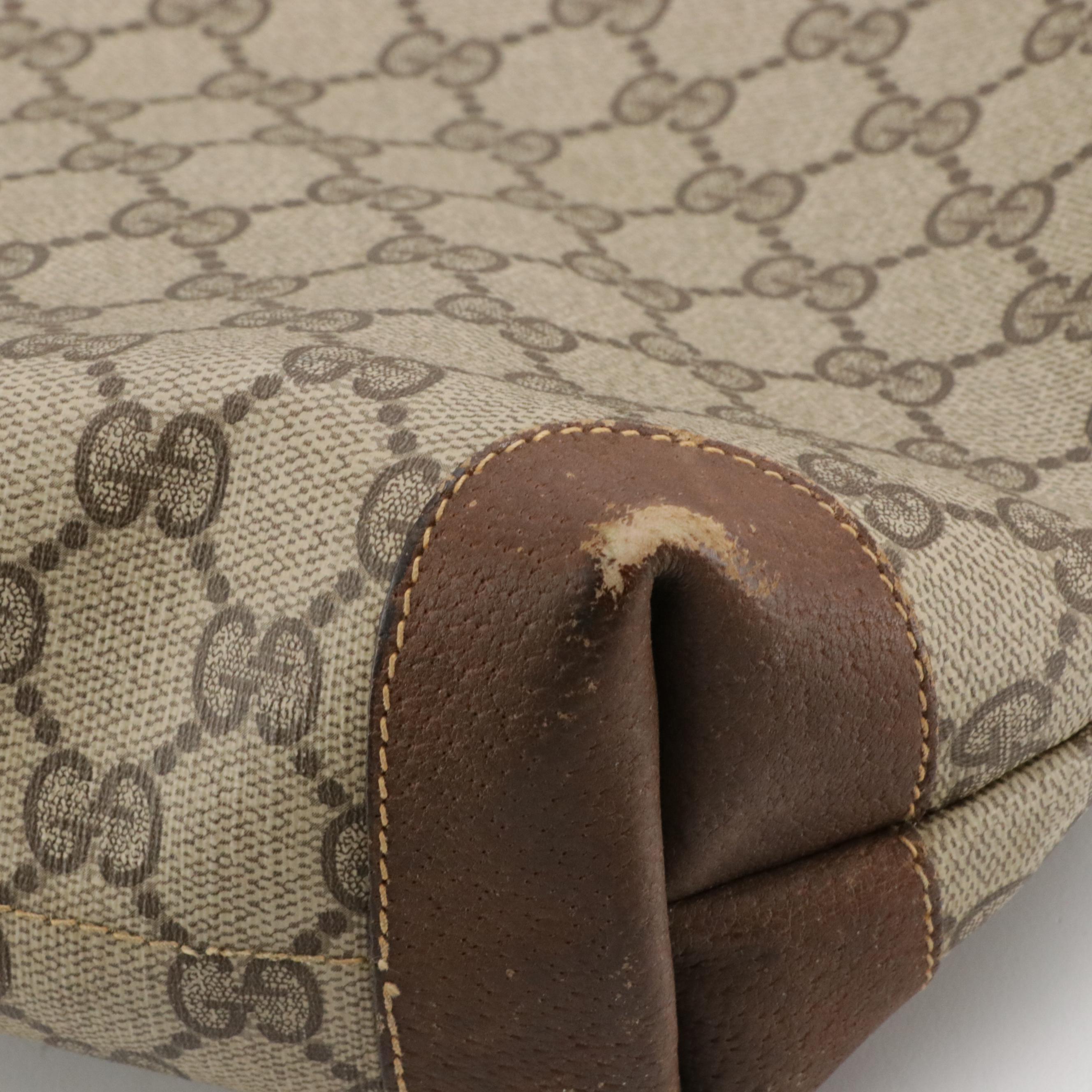 Gucci Large Zip Tote in GG Supreme Canvas, Brown Leather and Web Straps