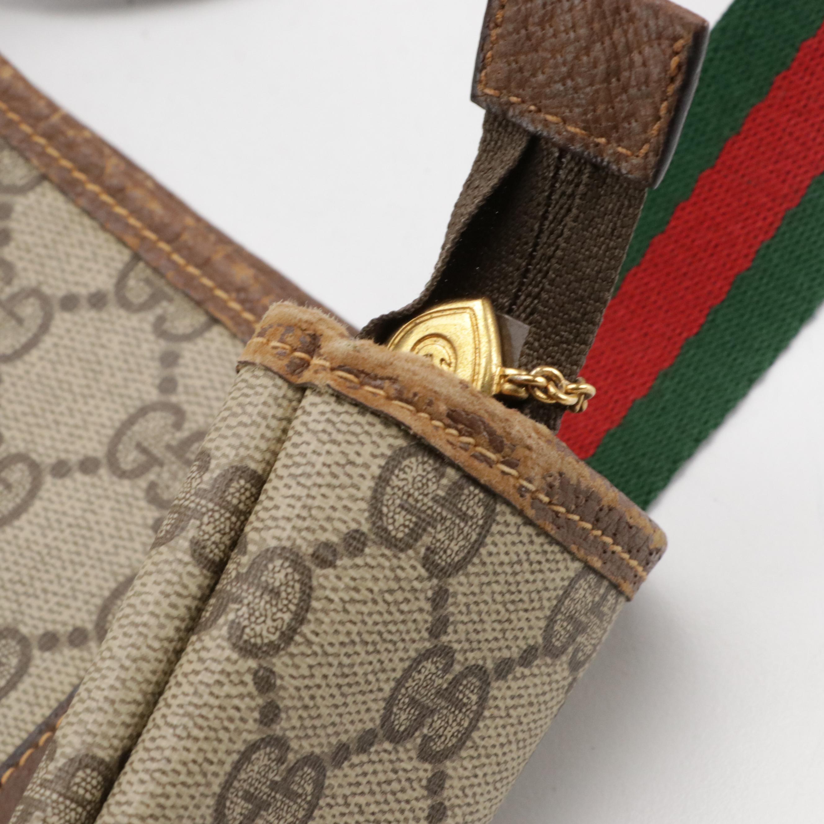 Gucci Large Zip Tote in GG Supreme Canvas, Brown Leather and Web Straps