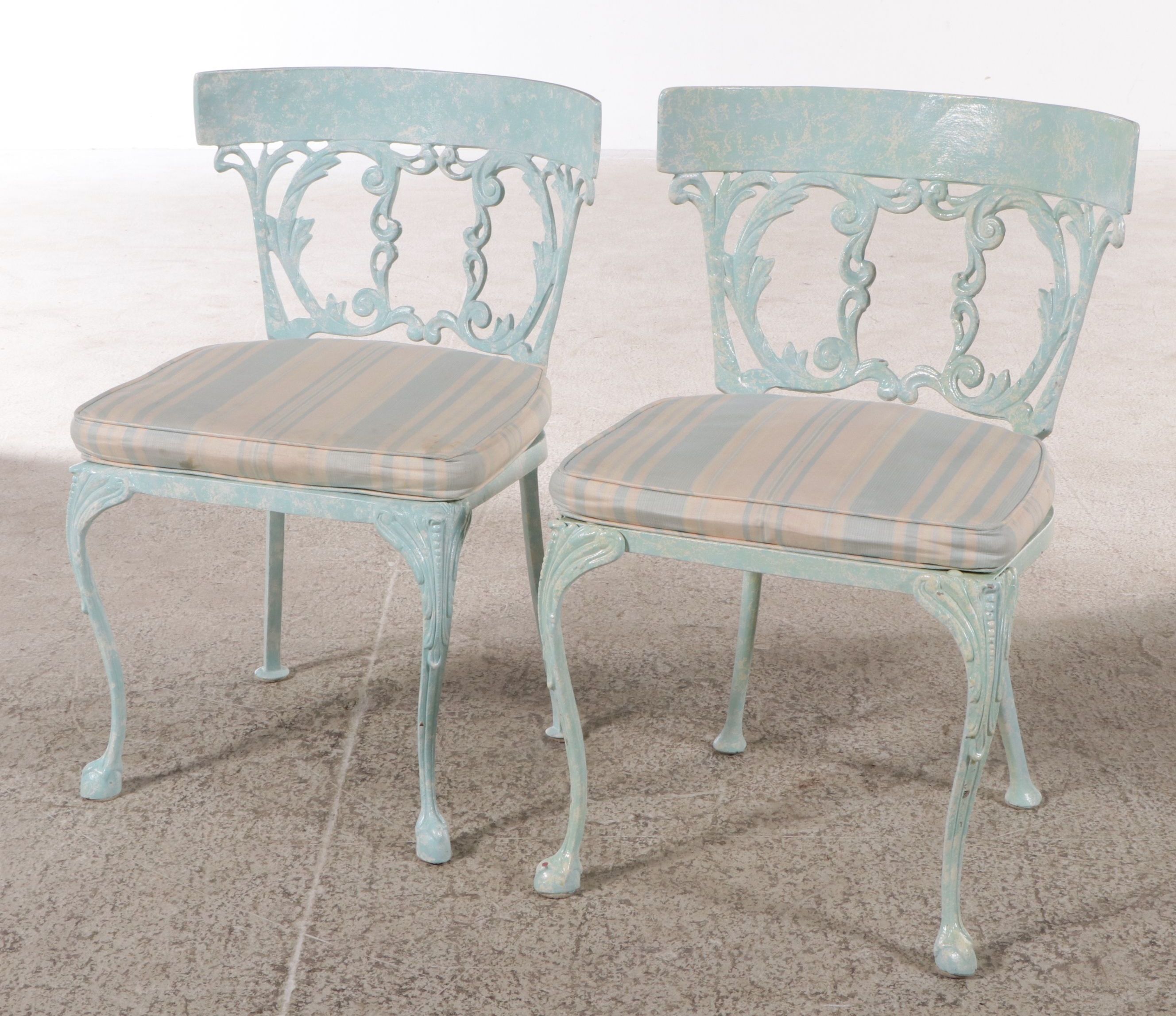 Pair of Blue Painted Cast Aluminum Side Chairs, Mid-20th Century