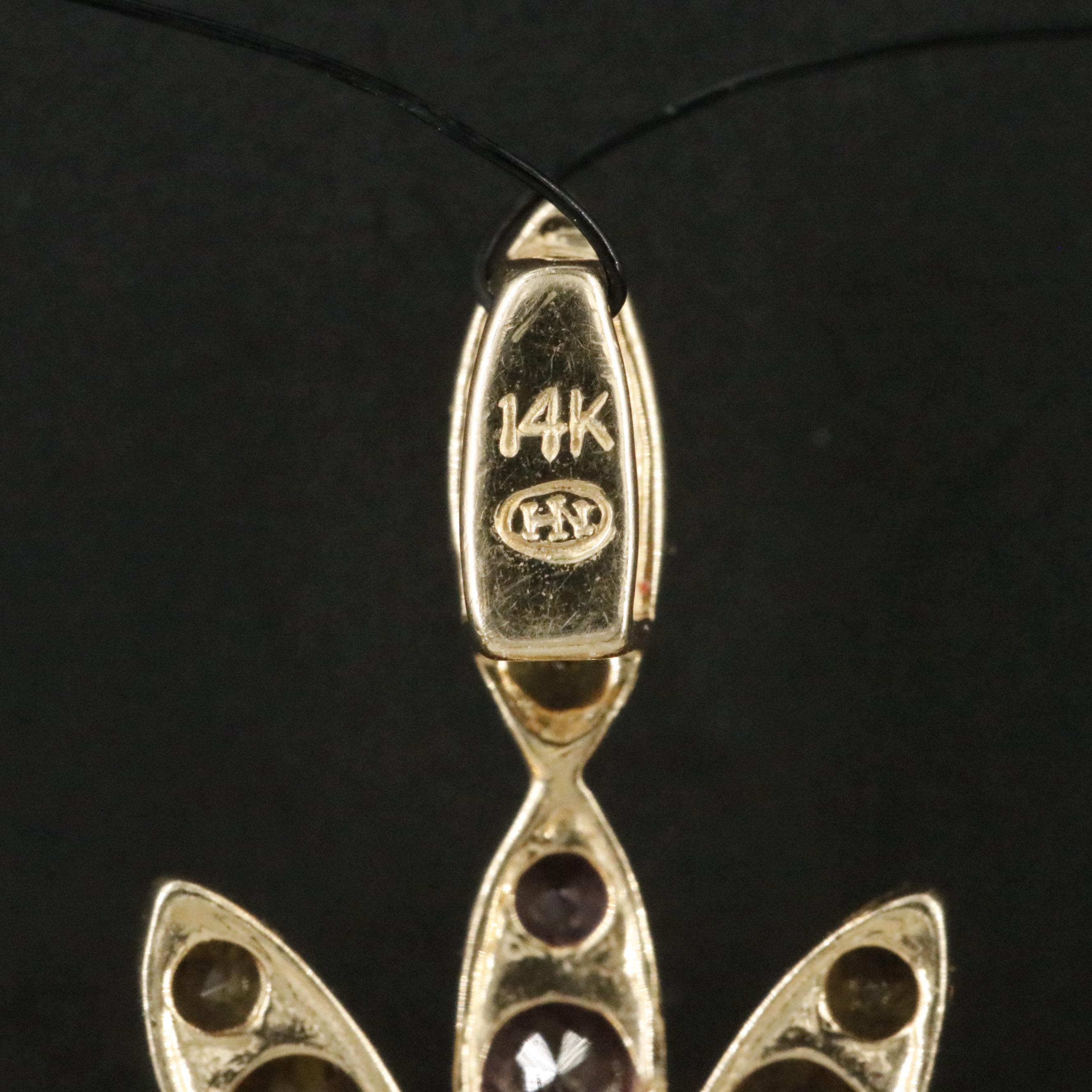 14K Pink Tourmaline, Citrine and Chrome Diopside Cross Pendant