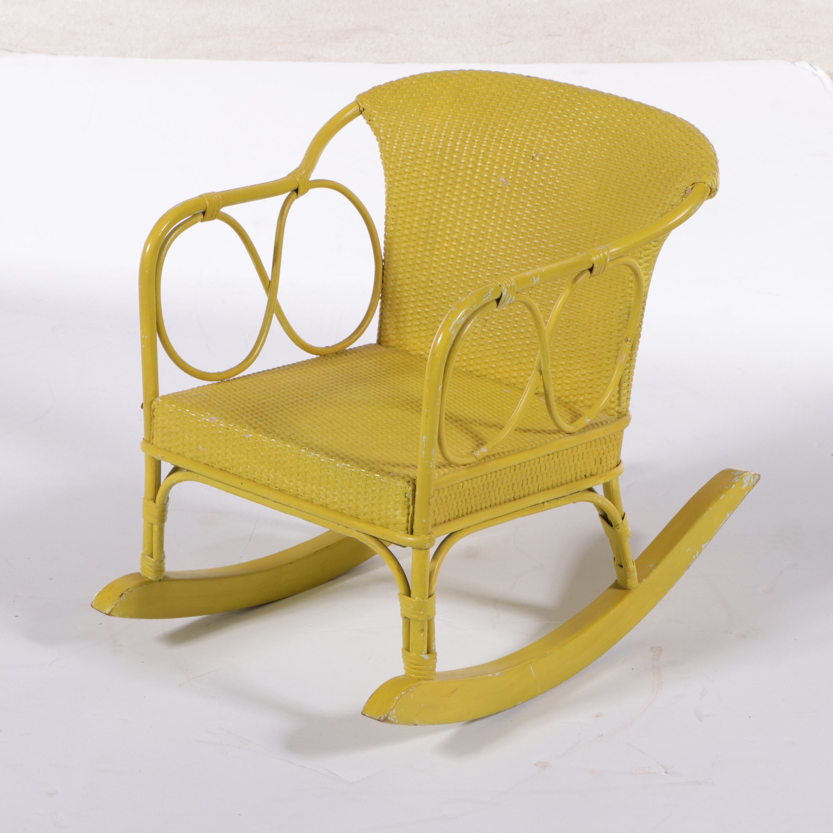 Vintage Yellow Rattan Child's Rocking Chair