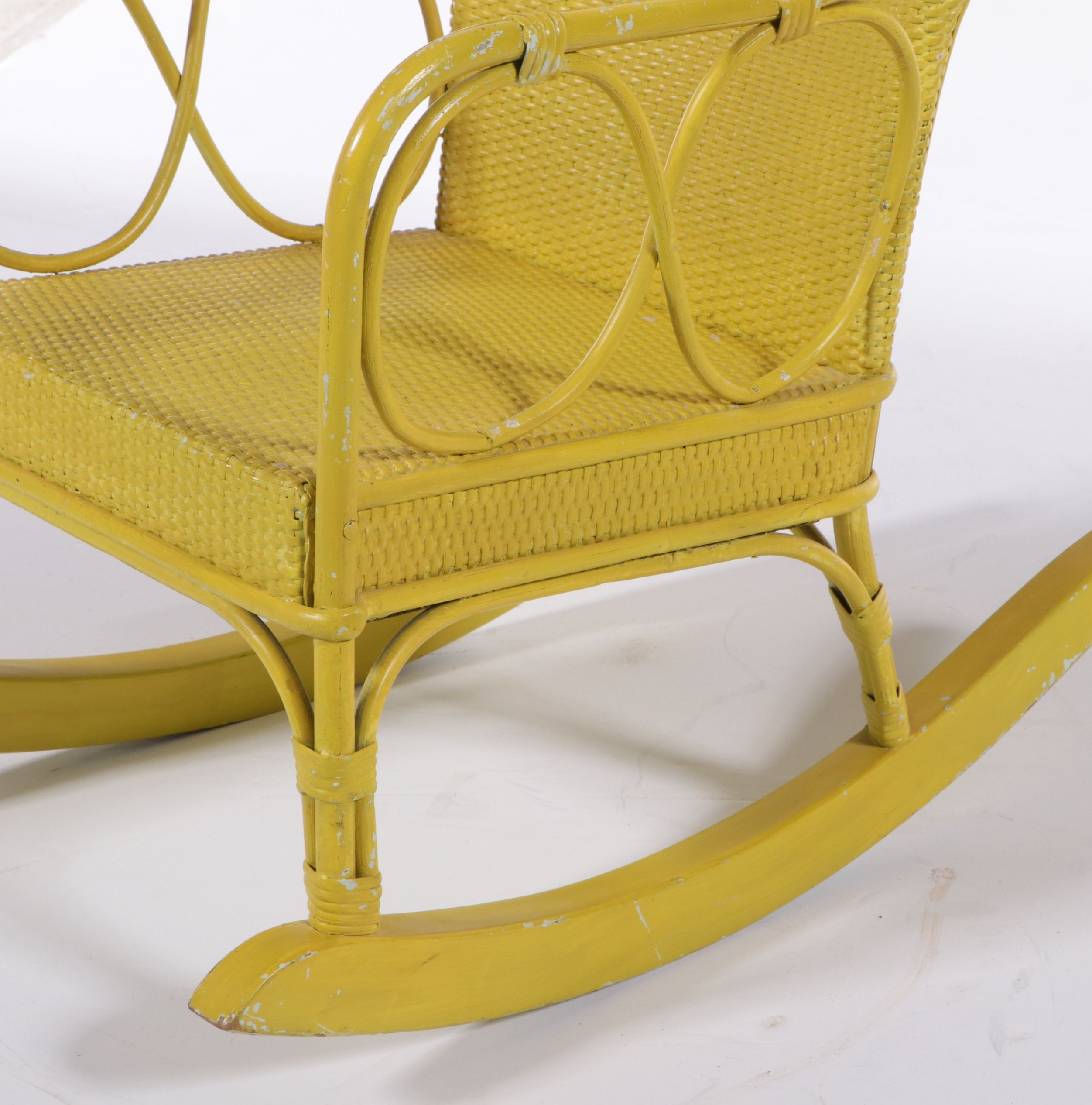 Vintage Yellow Rattan Child's Rocking Chair