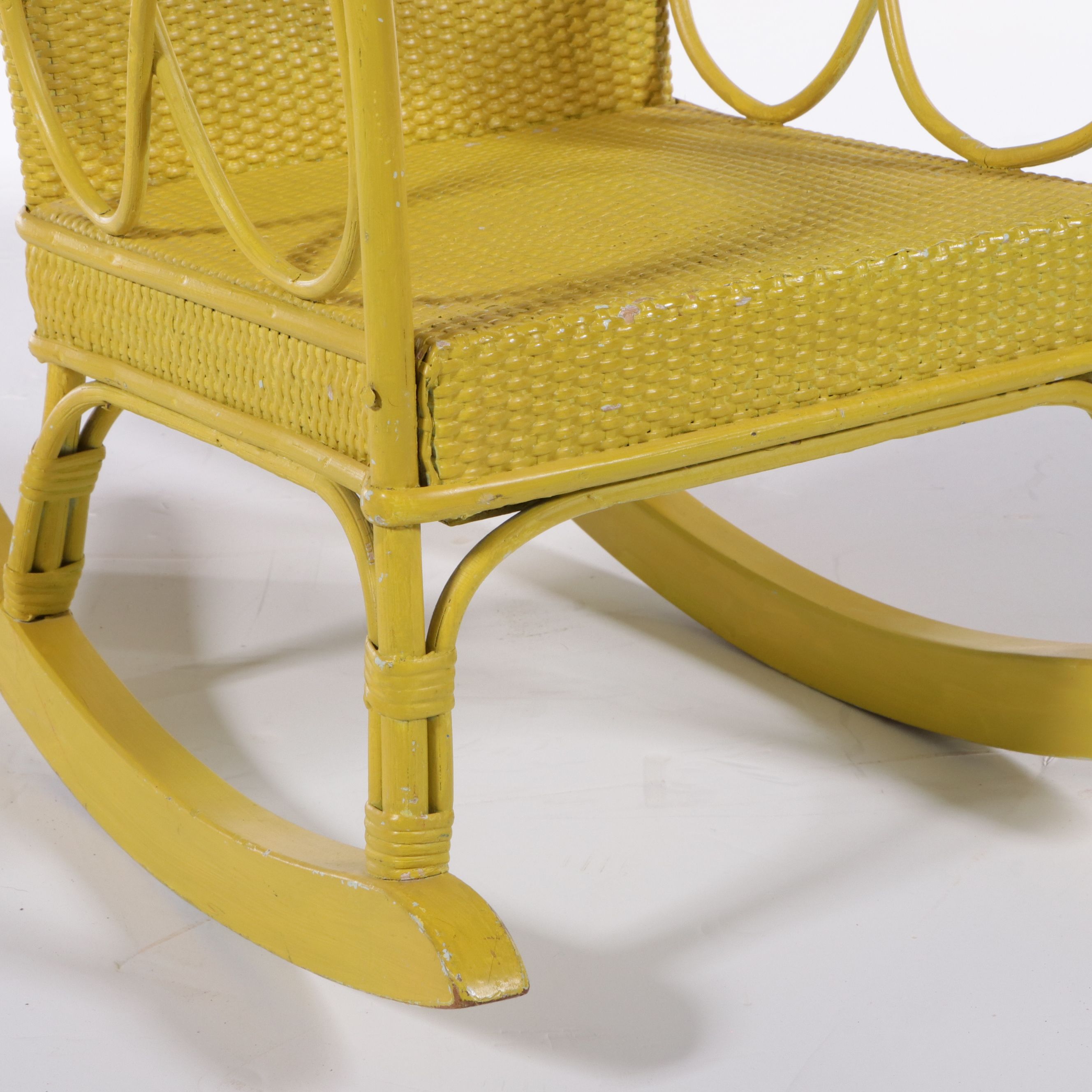 Vintage Yellow Rattan Child's Rocking Chair