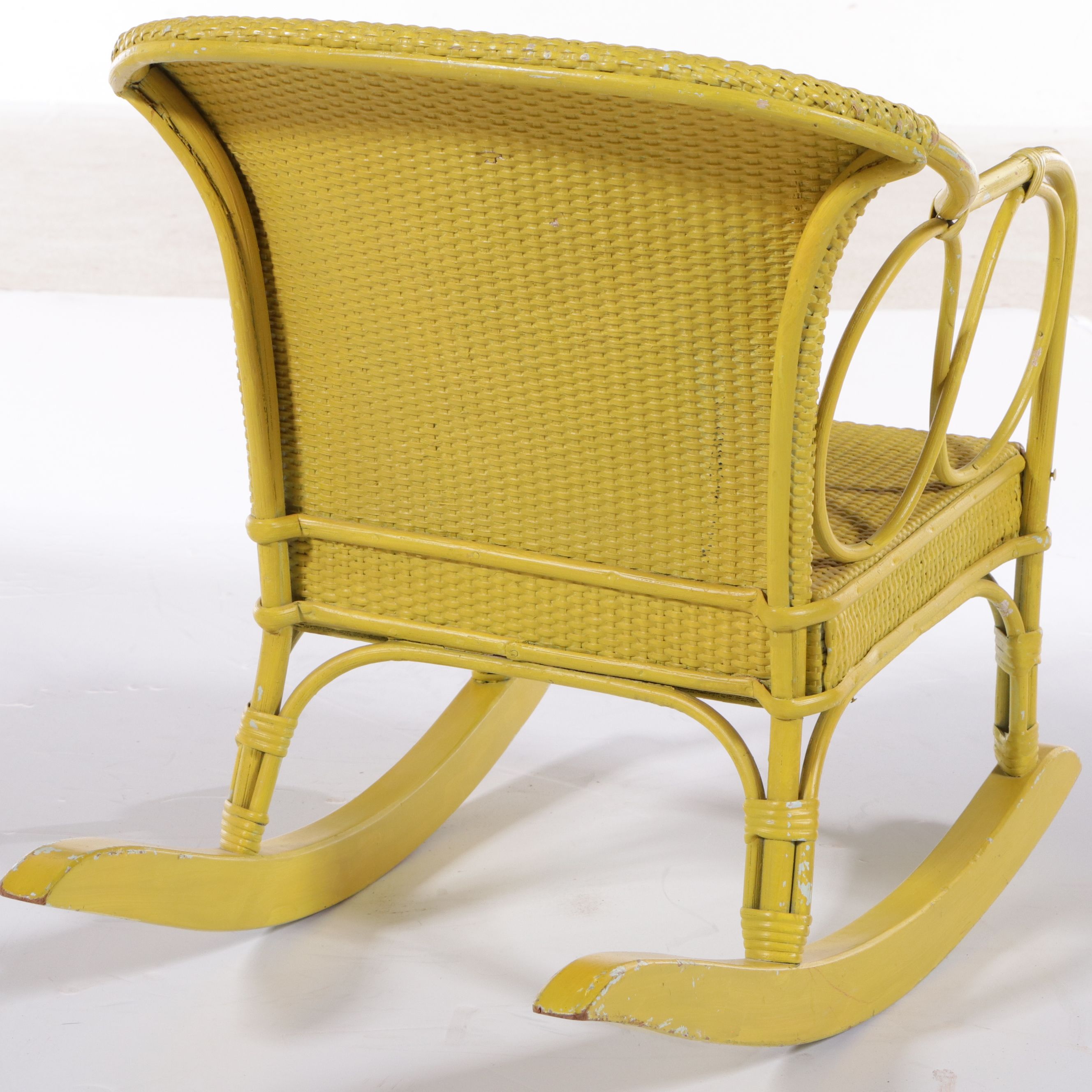 Vintage Yellow Rattan Child's Rocking Chair