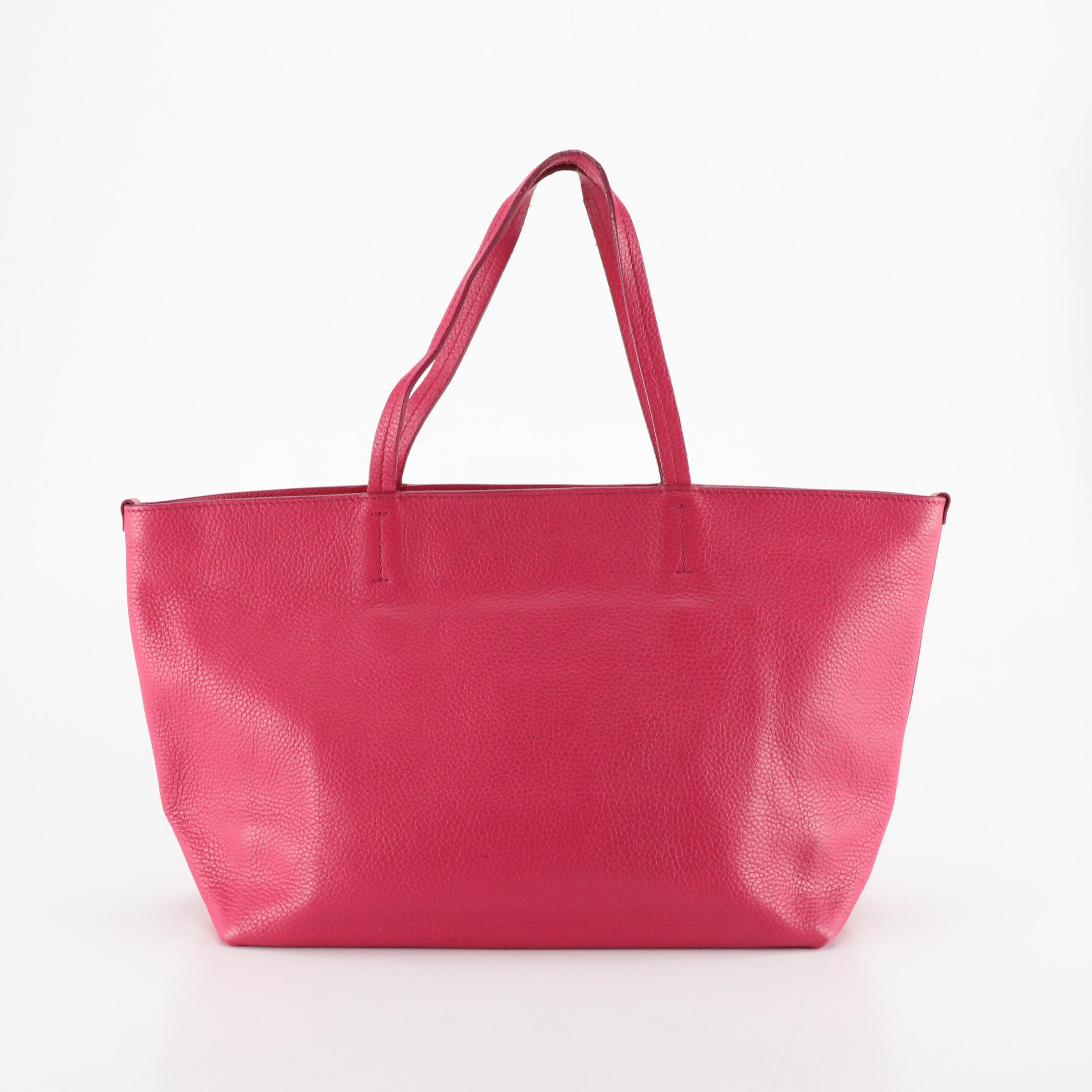 Salvatore Ferragamo Gancini Shoulder Tote in Hot Pink Grained Calfskin Leather