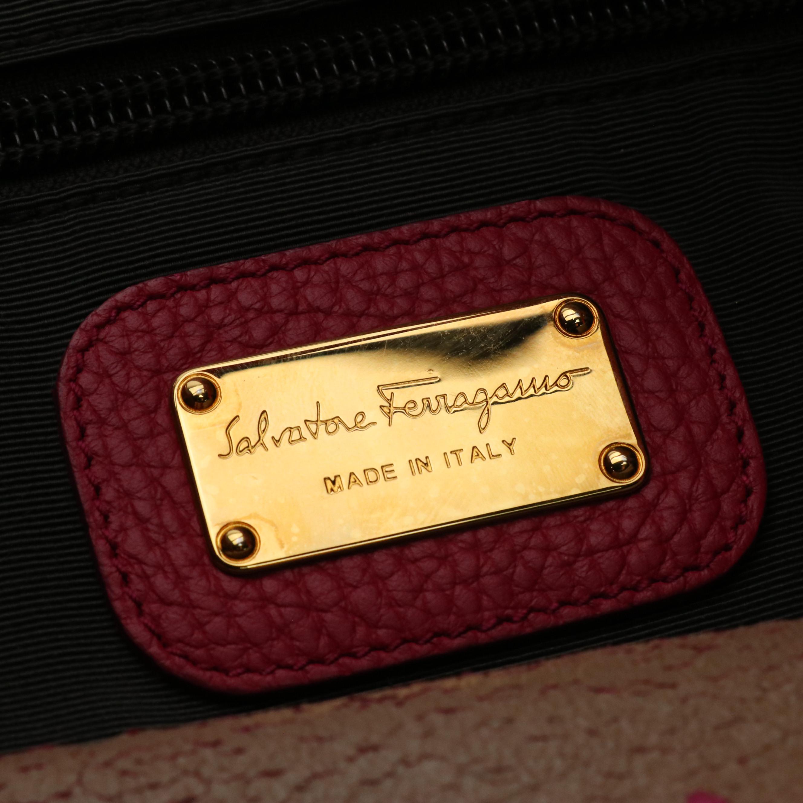 Salvatore Ferragamo Gancini Shoulder Tote in Hot Pink Grained Calfskin Leather