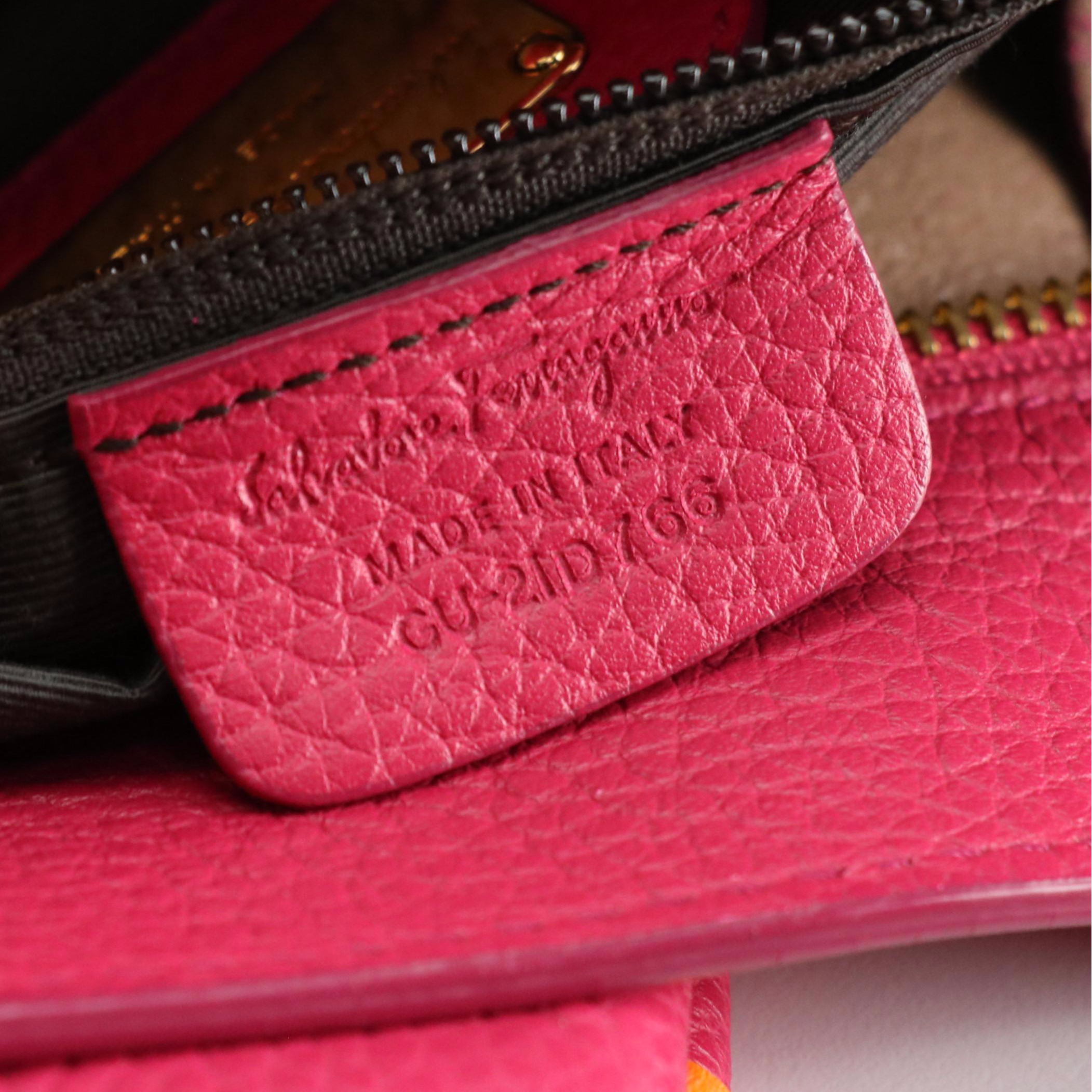 Salvatore Ferragamo Gancini Shoulder Tote in Hot Pink Grained Calfskin Leather