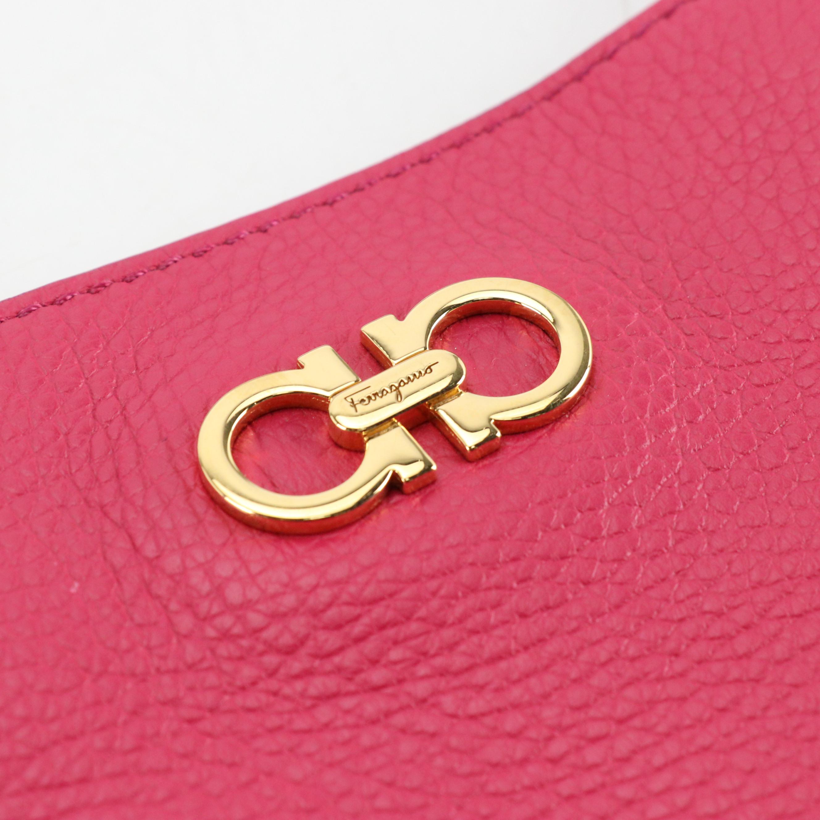 Salvatore Ferragamo Gancini Shoulder Tote in Hot Pink Grained Calfskin Leather