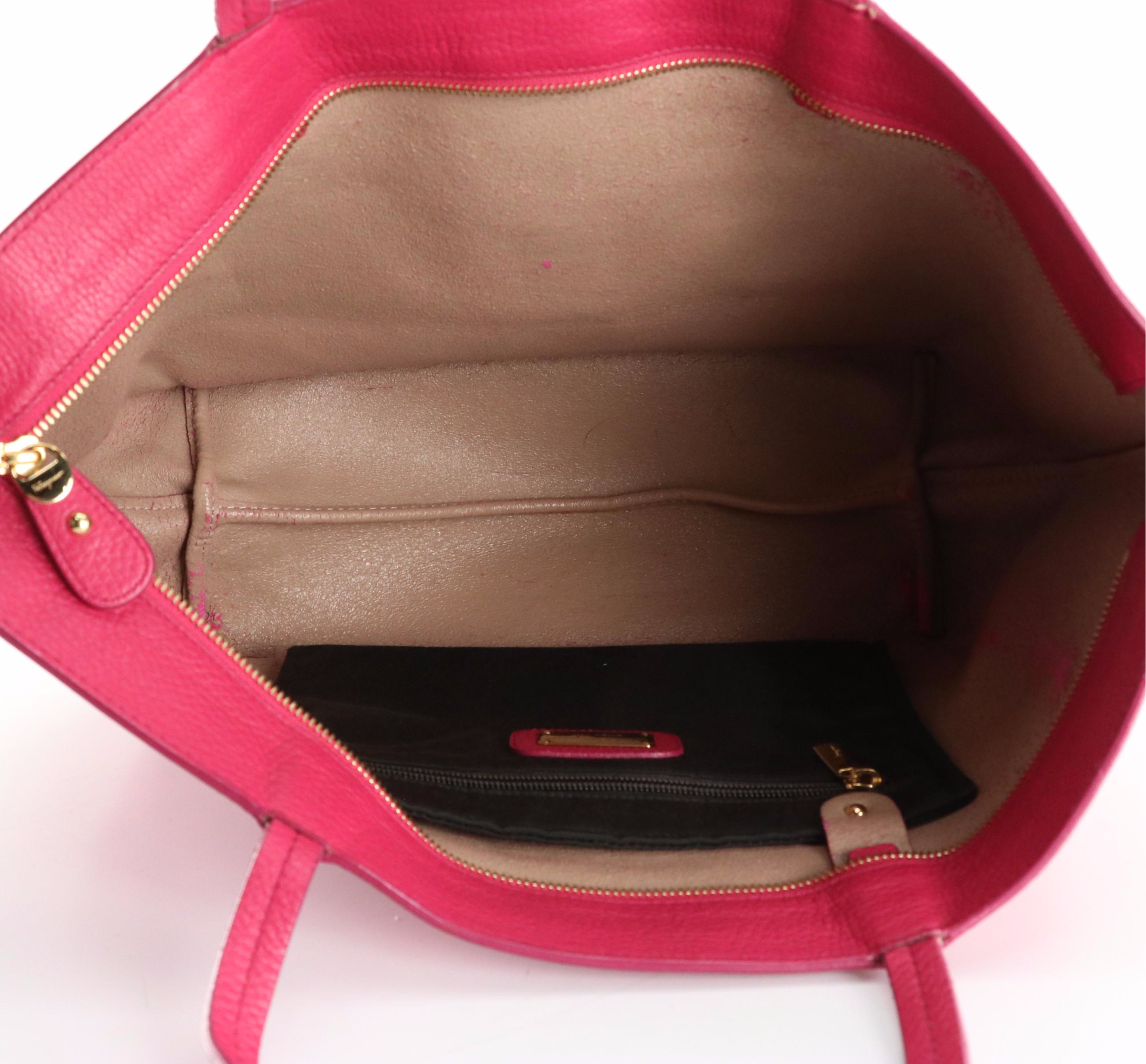Salvatore Ferragamo Gancini Shoulder Tote in Hot Pink Grained Calfskin Leather