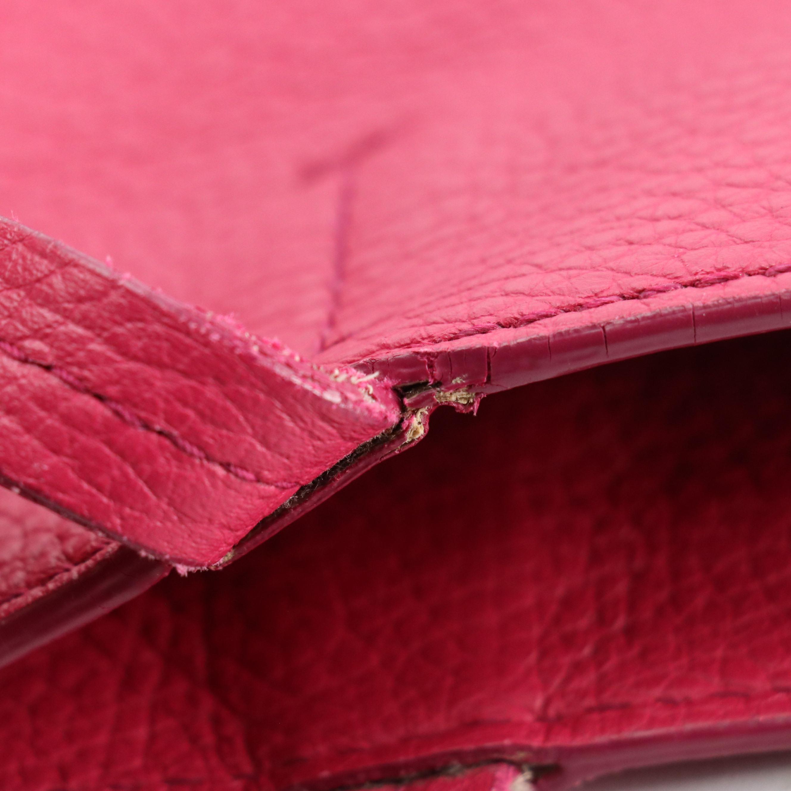 Salvatore Ferragamo Gancini Shoulder Tote in Hot Pink Grained Calfskin Leather