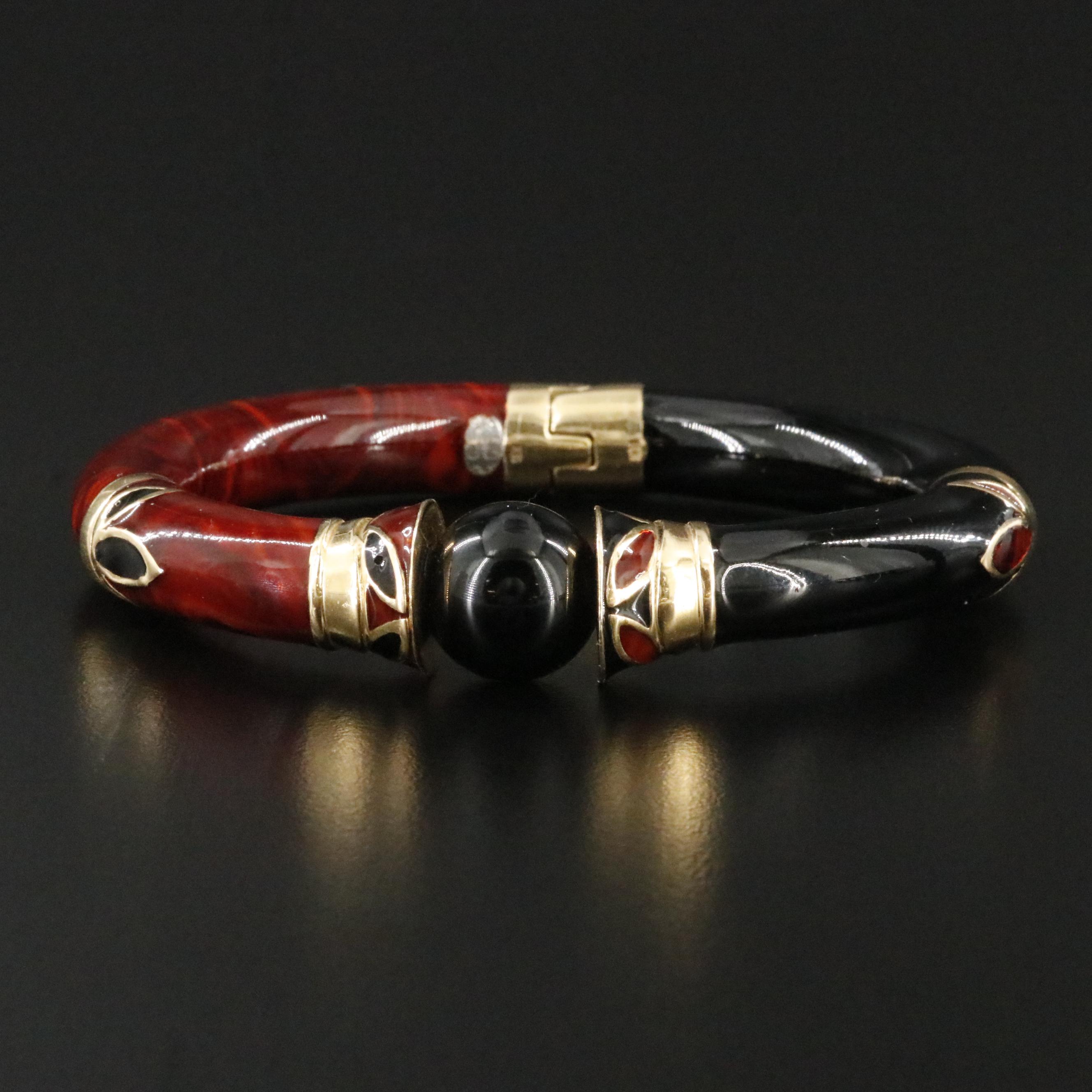 18K and Sterling Enamel Bangle with Black Onyx