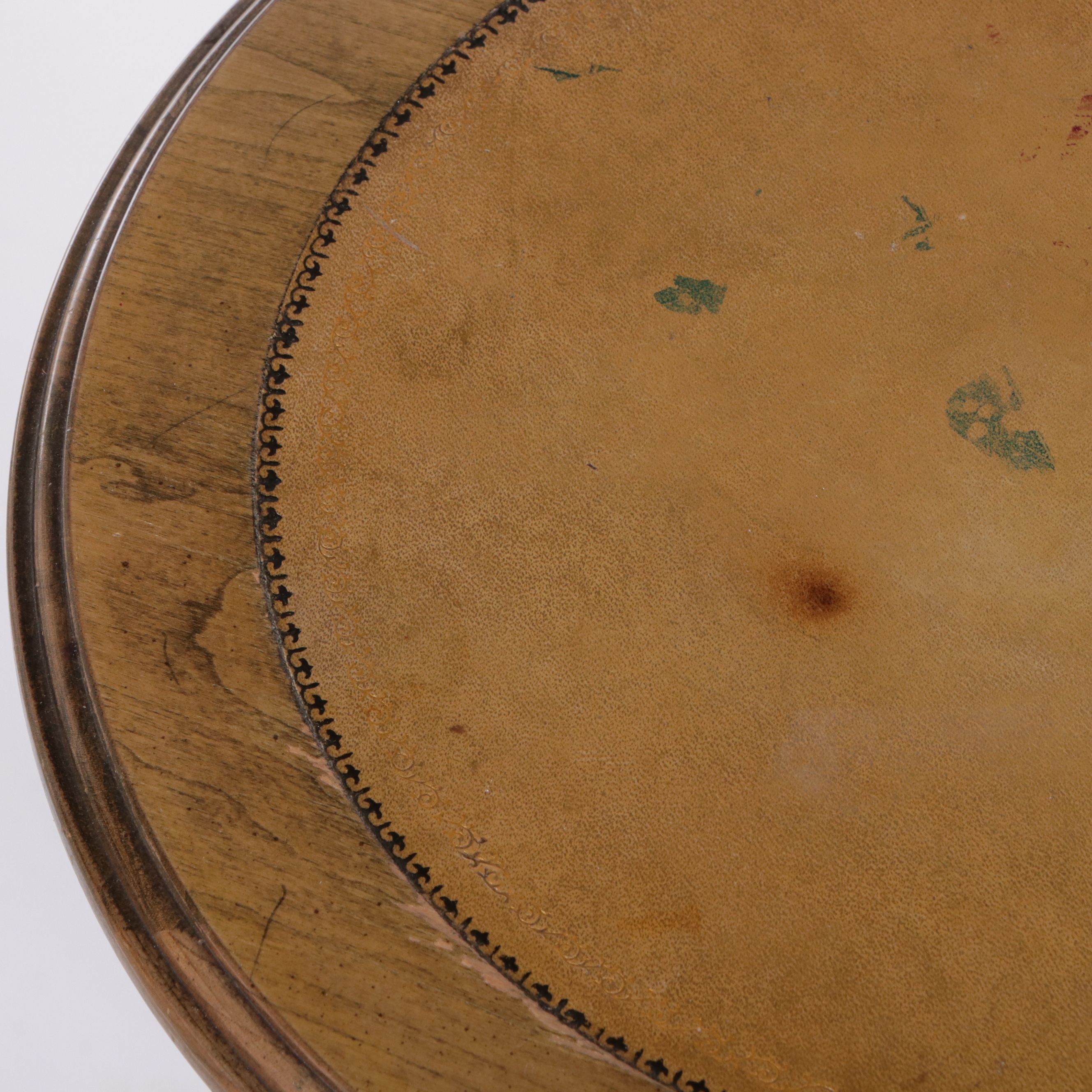 Pair of Weathered Pecan Side Tables with Inset Leather Tops