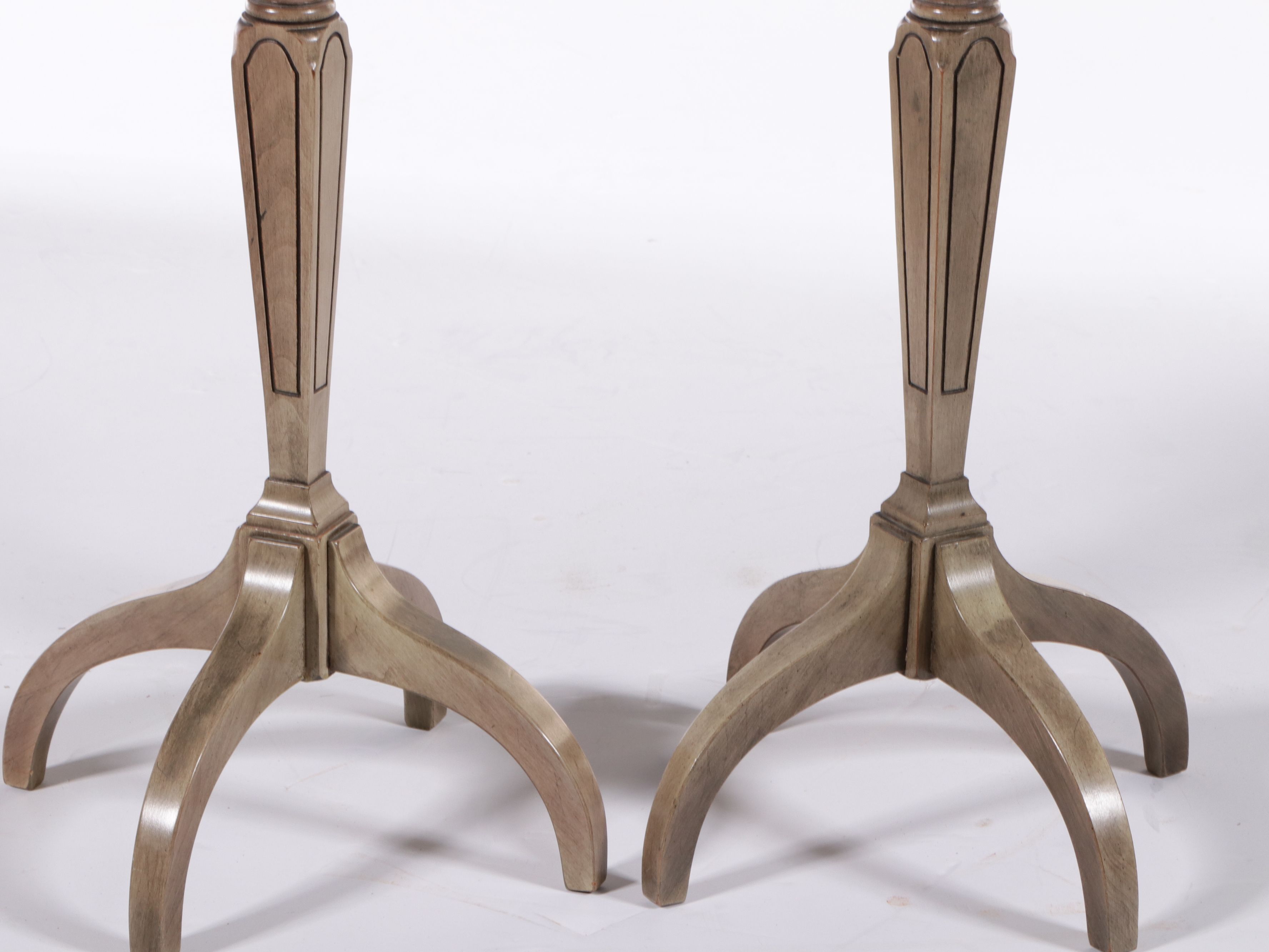 Pair of Weathered Pecan Side Tables with Inset Leather Tops