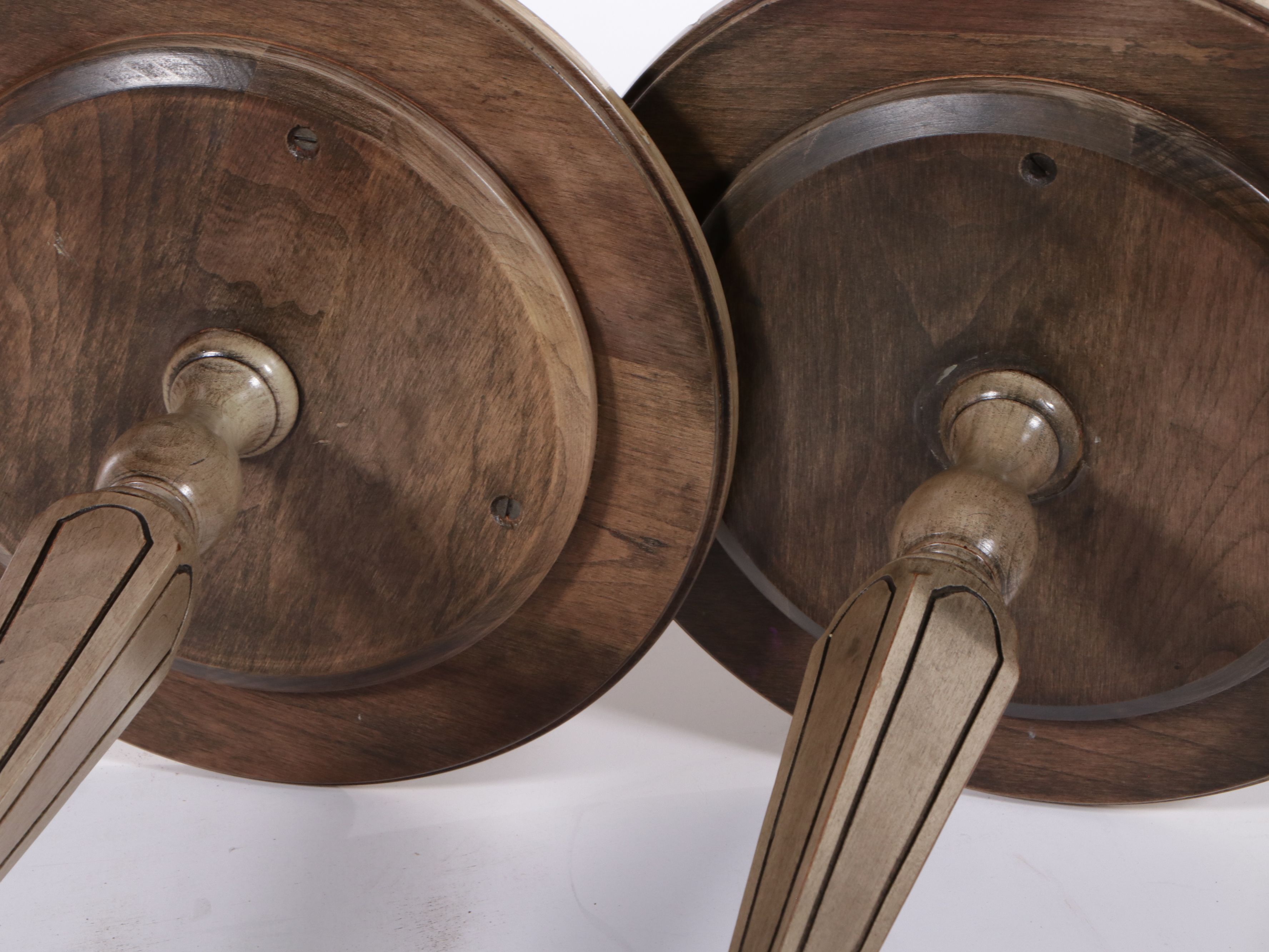 Pair of Weathered Pecan Side Tables with Inset Leather Tops