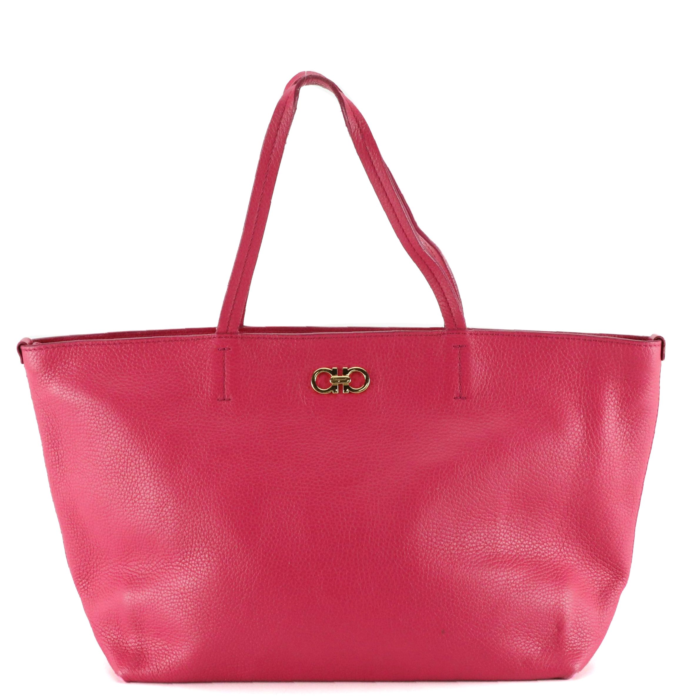 Salvatore Ferragamo Gancini Shoulder Tote in Hot Pink Grained Calfskin Leather