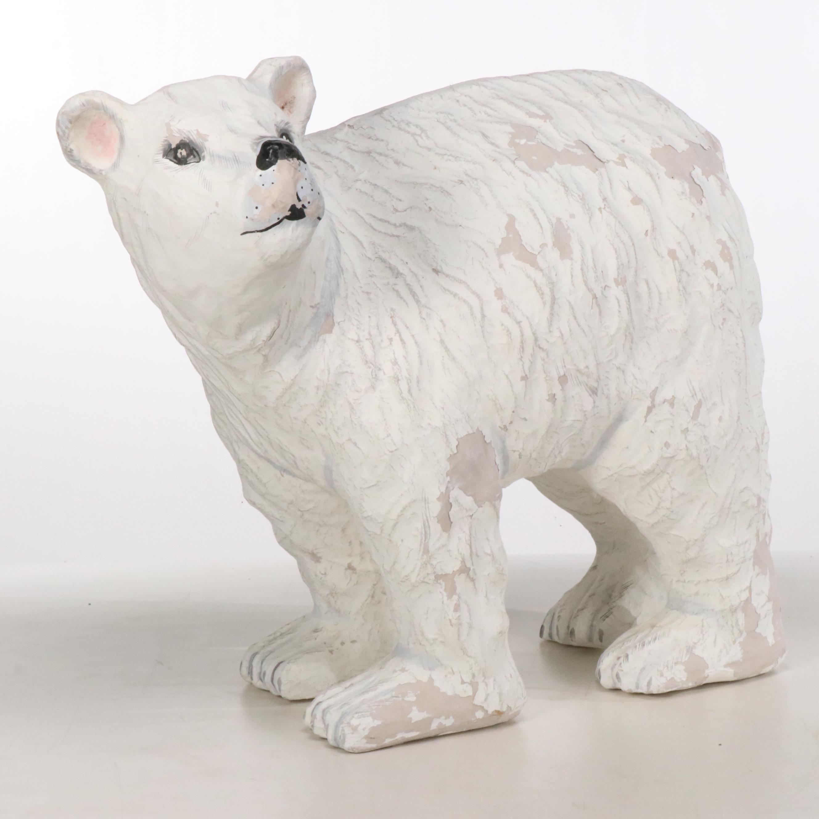Handcrafted Papier-Mâché Polar Bear with Penguin and Other Textured Seal