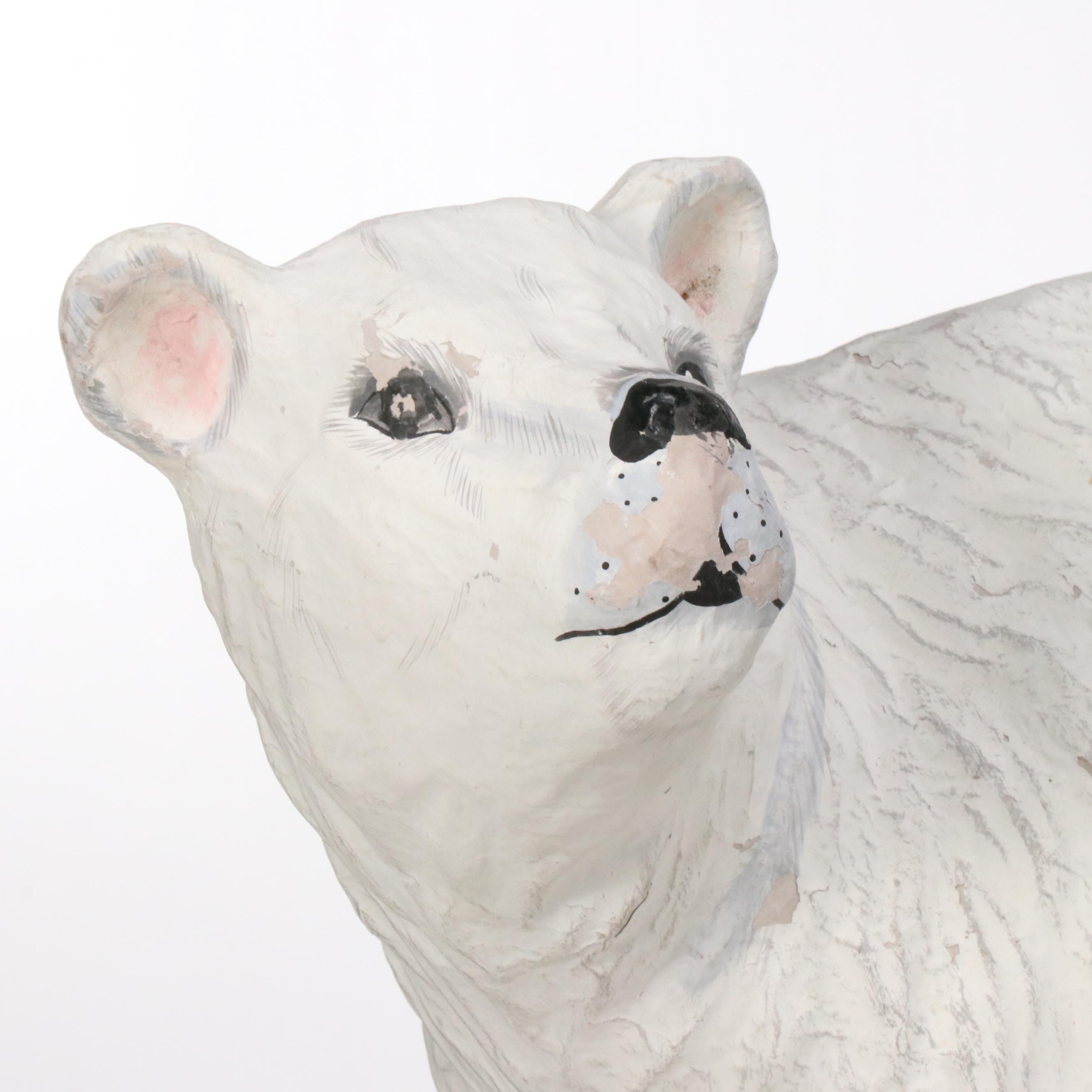 Handcrafted Papier-Mâché Polar Bear with Penguin and Other Textured Seal