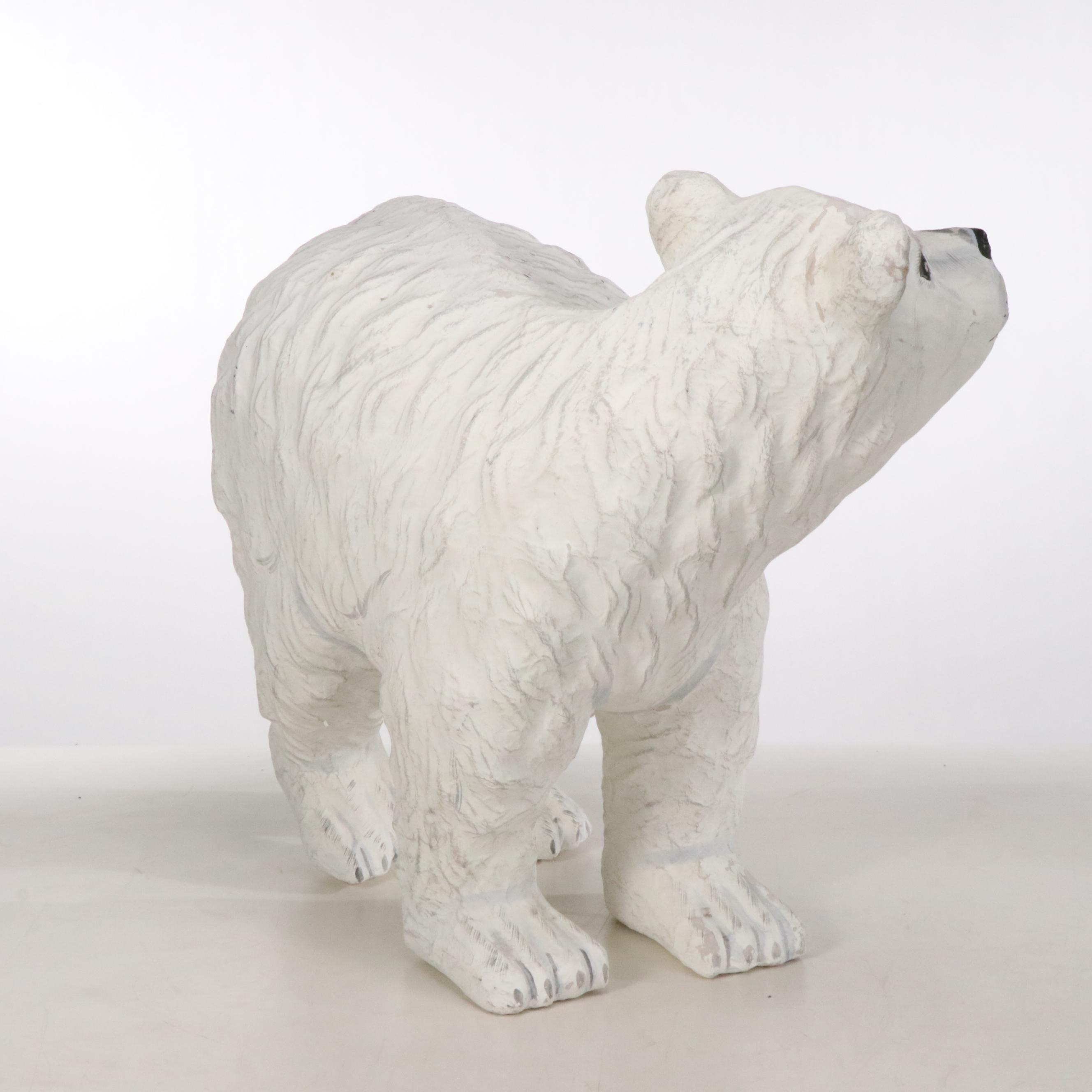 Handcrafted Papier-Mâché Polar Bear with Penguin and Other Textured Seal