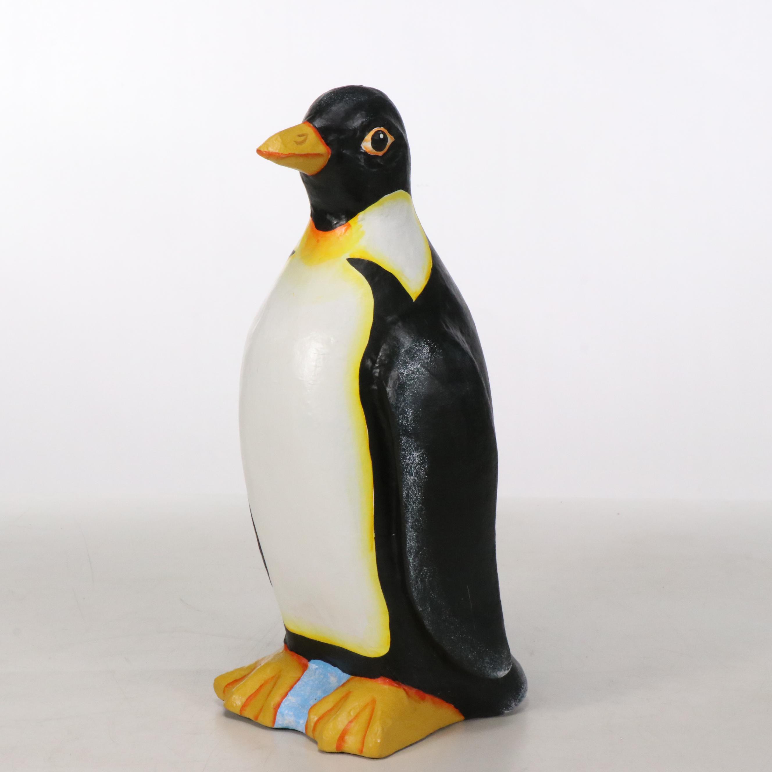 Handcrafted Papier-Mâché Polar Bear with Penguin and Other Textured Seal