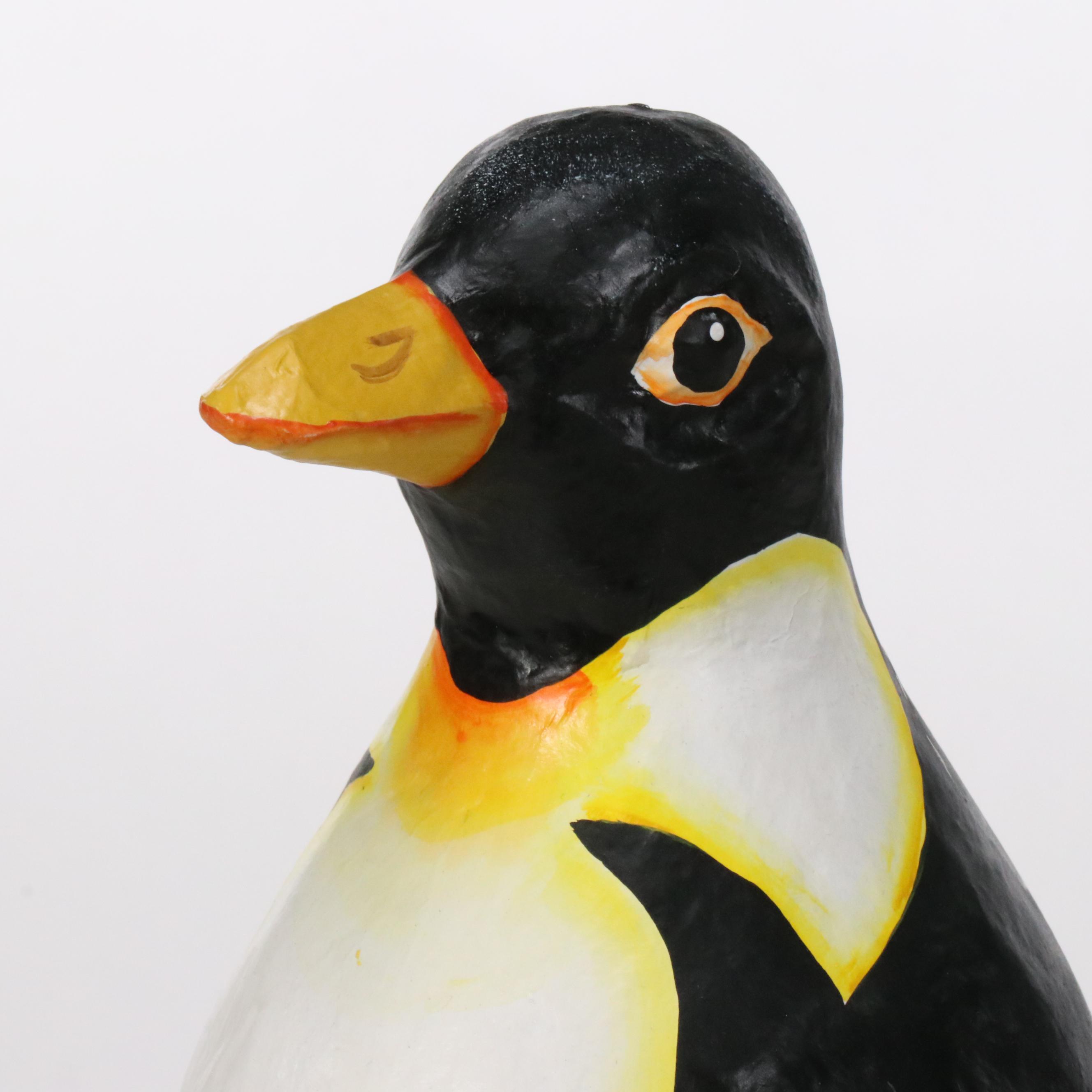 Handcrafted Papier-Mâché Polar Bear with Penguin and Other Textured Seal