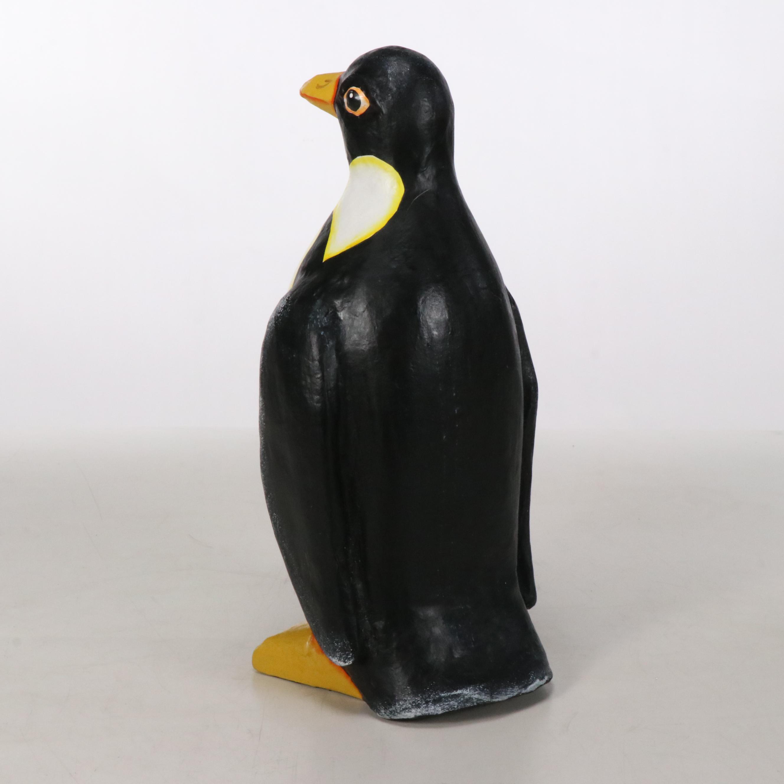 Handcrafted Papier-Mâché Polar Bear with Penguin and Other Textured Seal