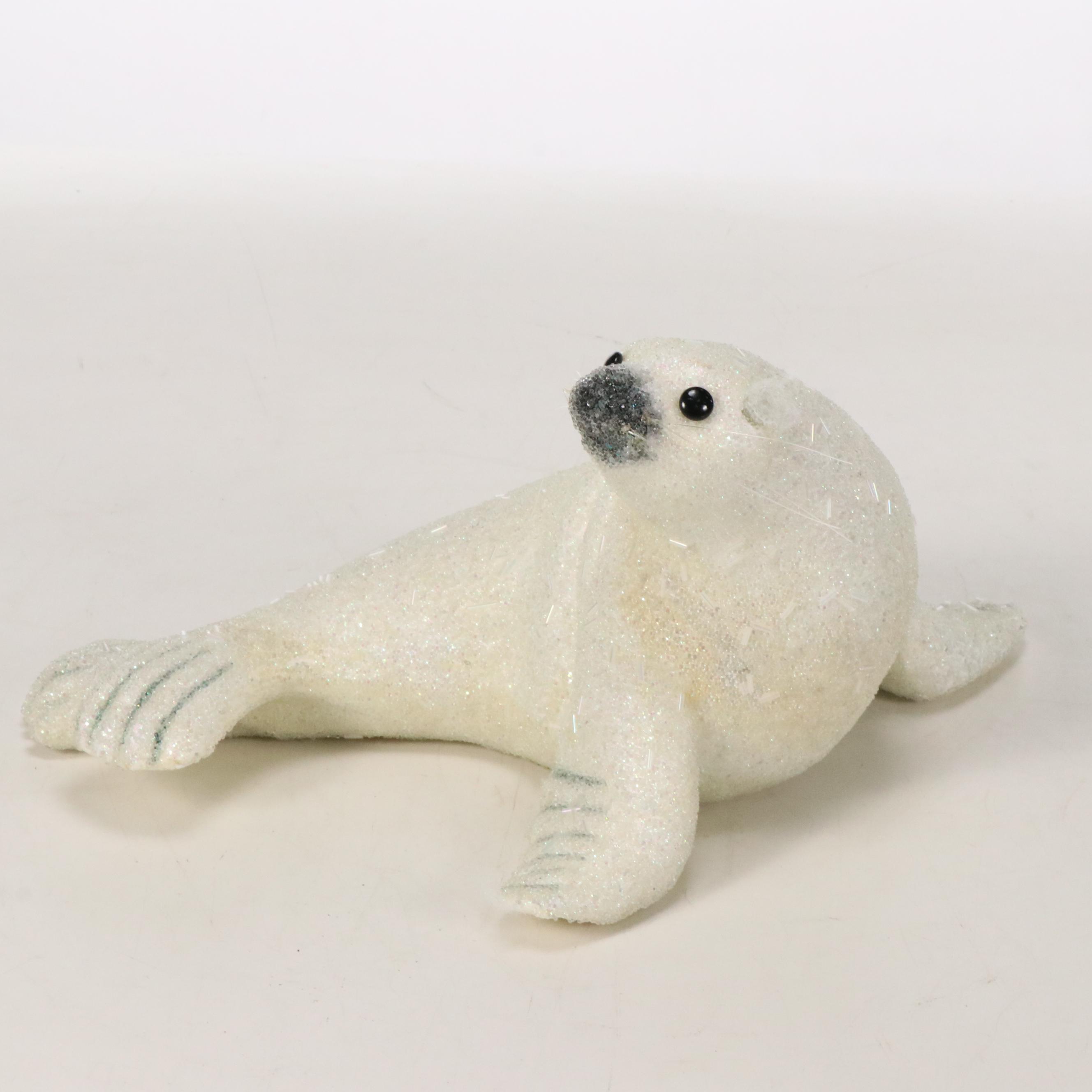 Handcrafted Papier-Mâché Polar Bear with Penguin and Other Textured Seal